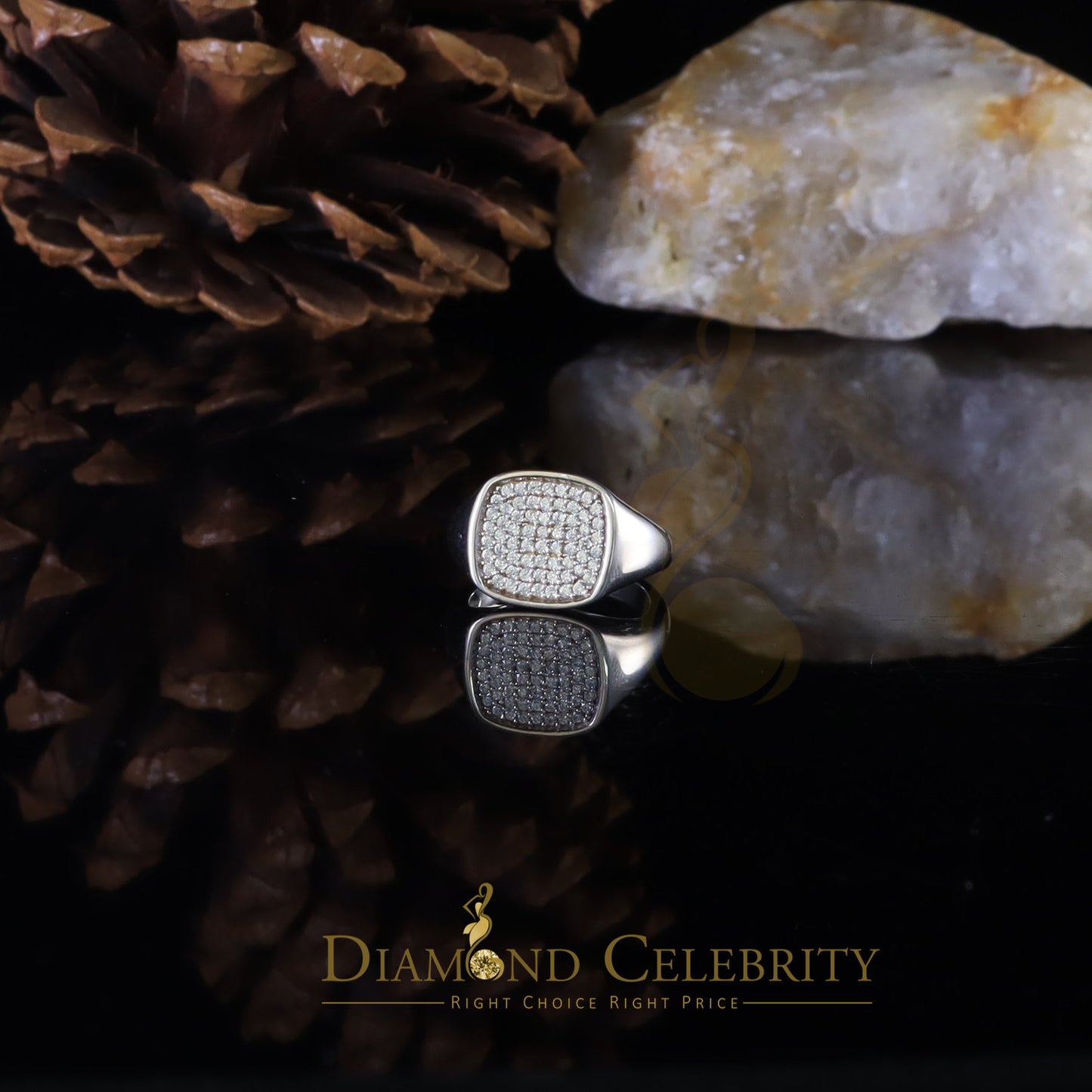 DiamondCelebritees 925 White Silver Square-Shape 0.25ct Cubic Zirconia Engagement Men's Ring SZ 8