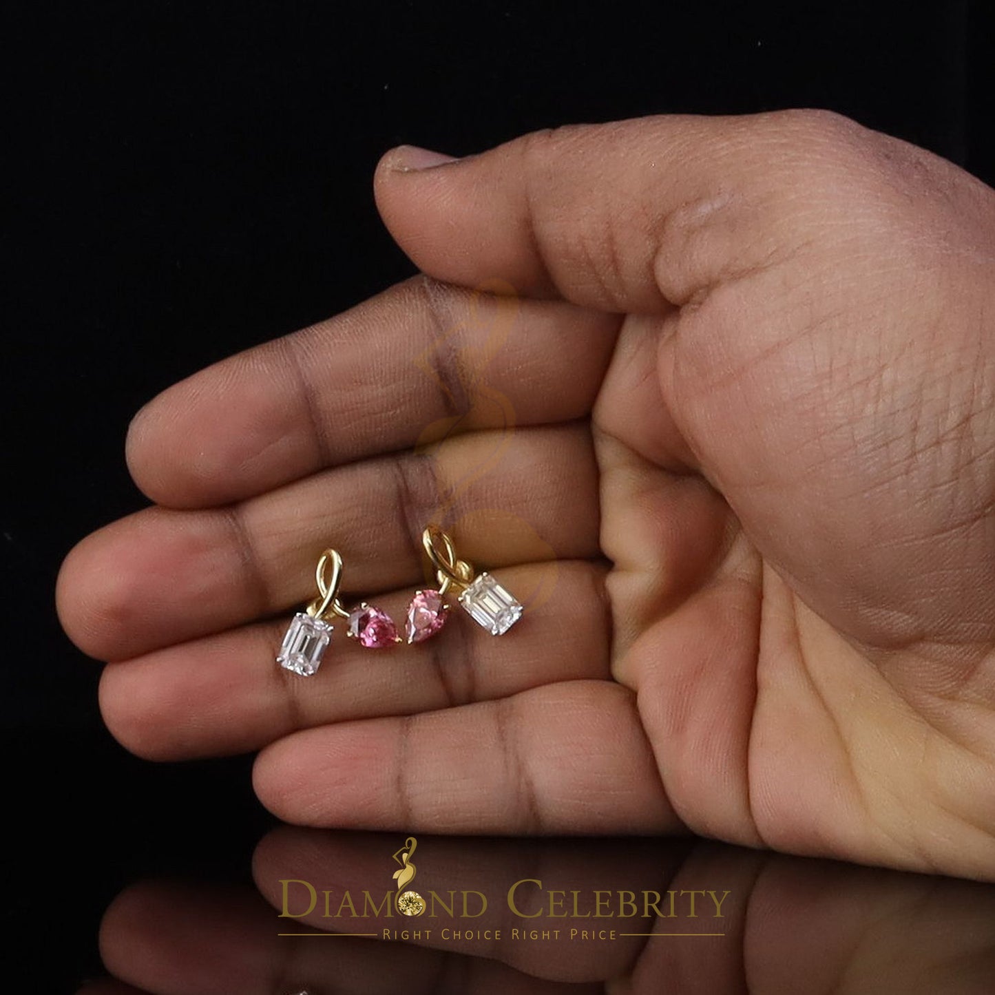 DiamondCelebritees Women's 925 Silver Yellow 3.50ct VVS D Pink Moissanite Toi et Moi Stud Earrings