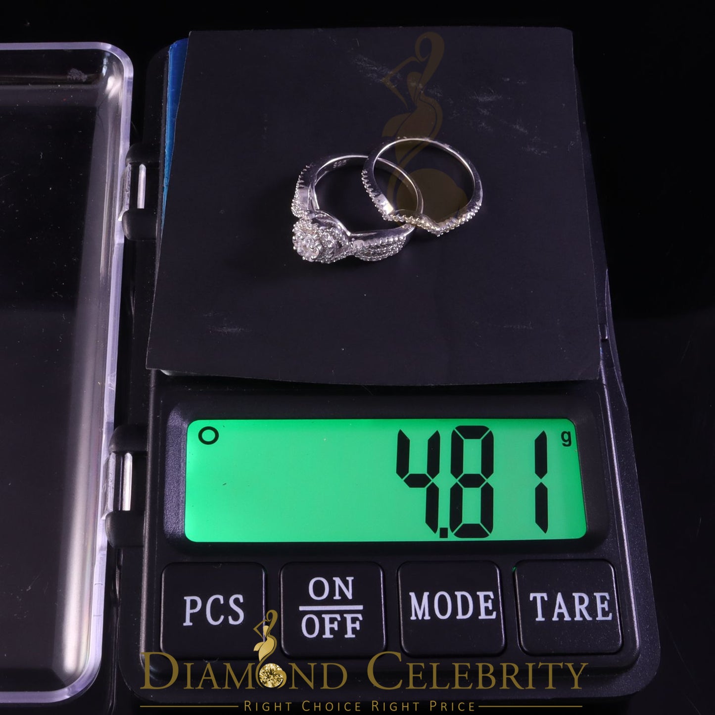 DiamondCelebritees 1.60ct Cubic Zirconia White 925 Silver Men's/ Women 2PC Bridal Rings Size 7