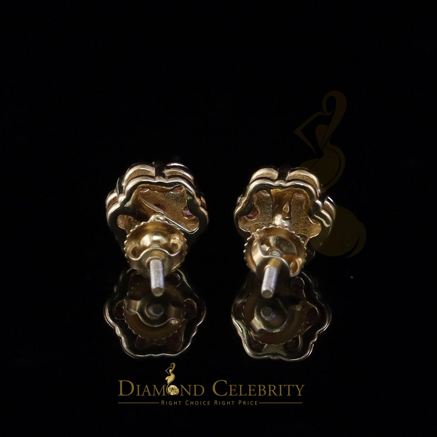DiamondCelebritees Mens/Women's 925 Silver Yellow 1.00ct VVS D Pink Moissanite Floral Stud Earrings