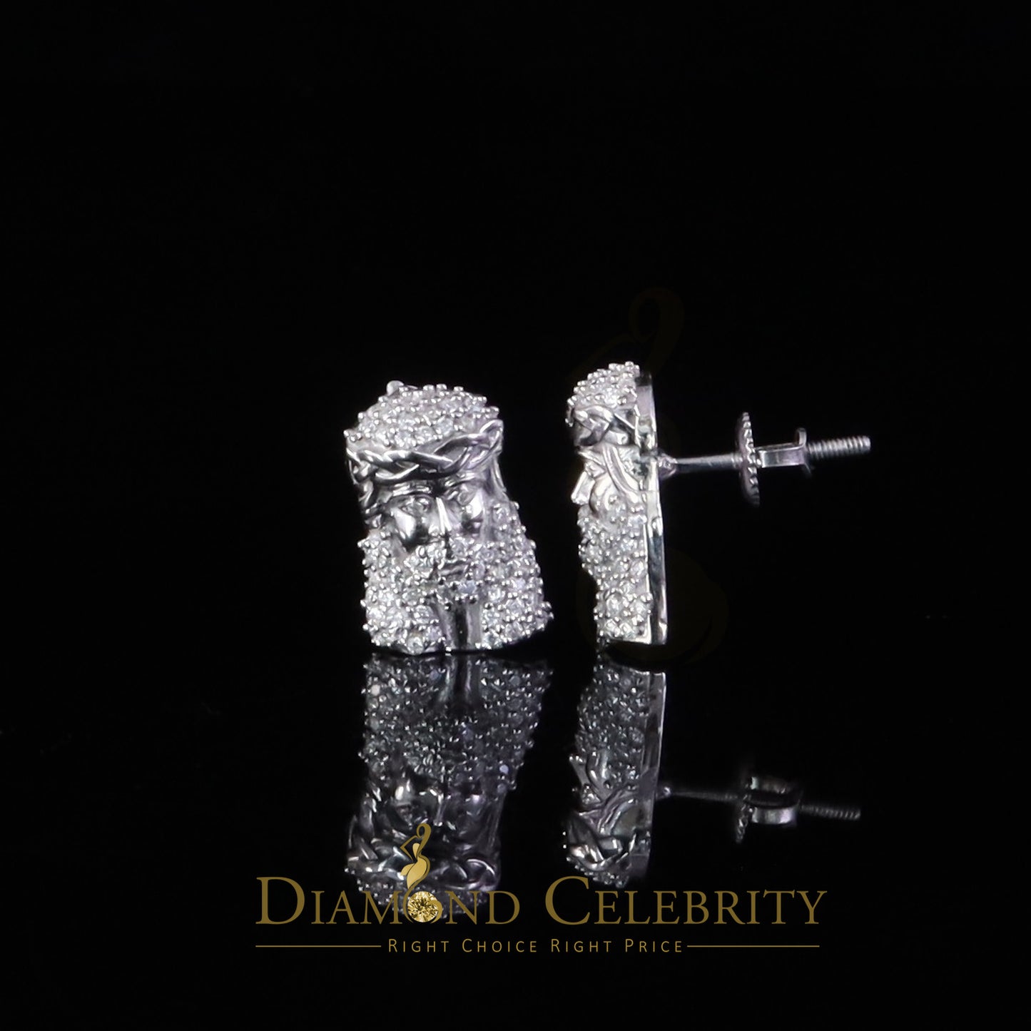 Diamondcelebritees Men's/Womens 0.33ct VVS 'D' Moissanite 925 Silver White Jesus Face Stud Earrings