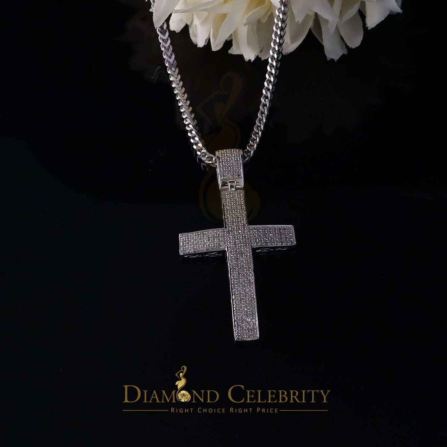 DiamondCelebritees Real 0.85ct Diamond 925 Sterling Silver CROSS Charm Necklace Pendant in White