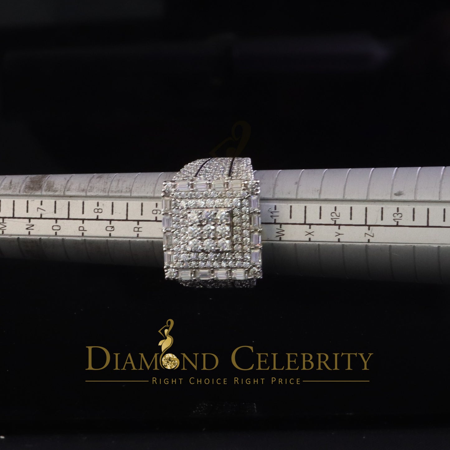 DiamondCelebritees 5.00ct VVS 'D' Moissanite 925 Silver White Rectangle Rings Size 10 for Men's