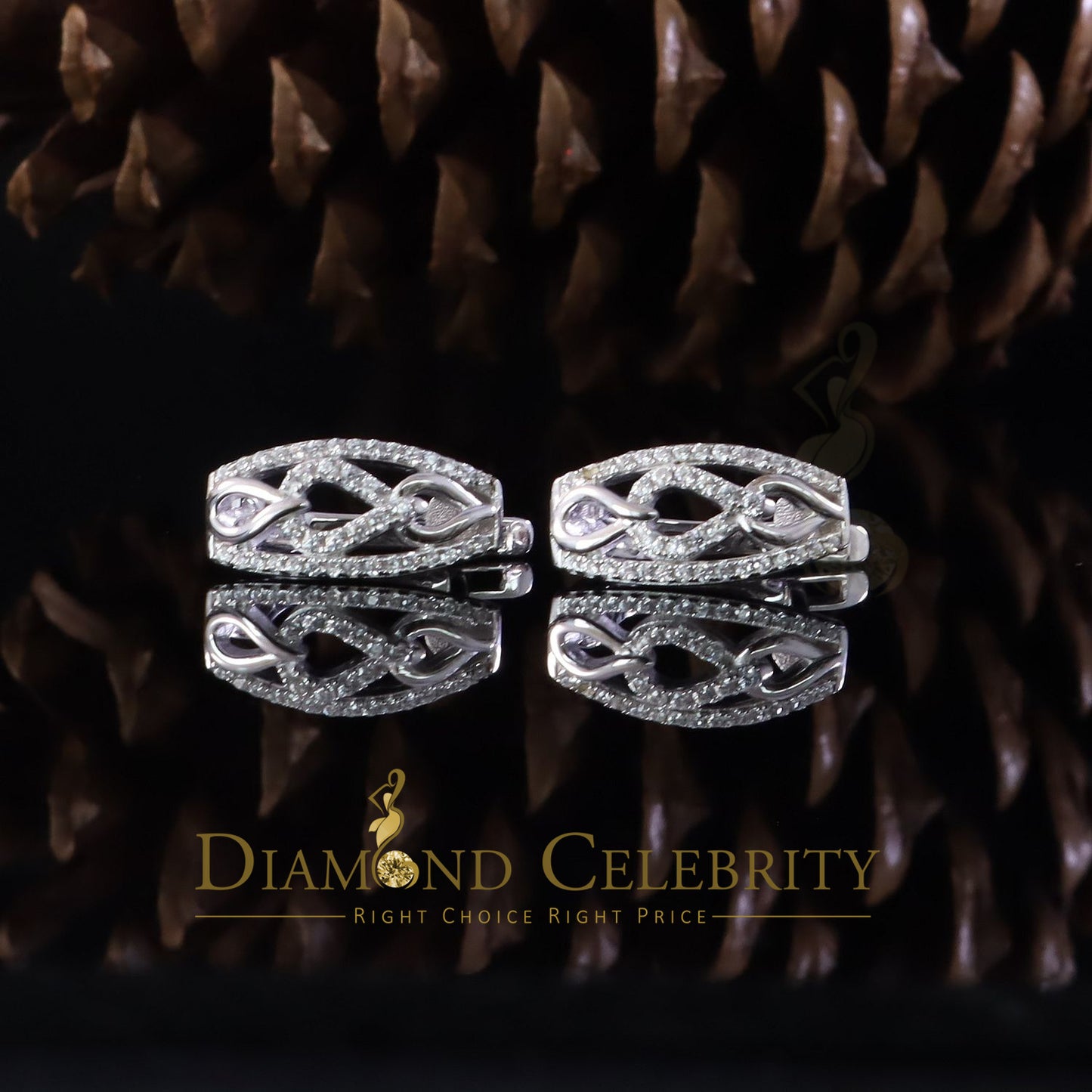 DiamondCelebritees Iced 2 row Huggie Mens hip hop white Gold 925 Sterling Silver Hoop earrings