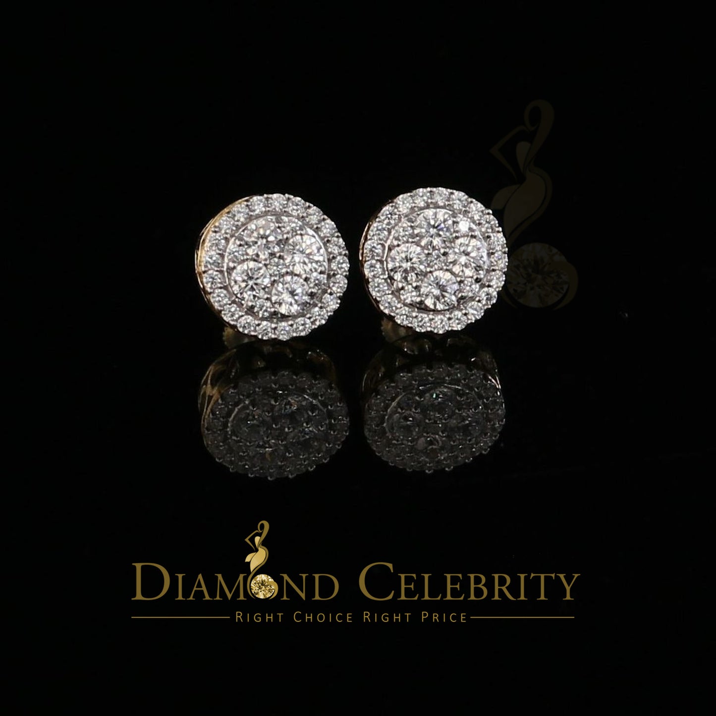 DiamondCelebritees 925 Silver Yellow 1.00ct Moissanite Women's & Men's Hip Hop Round Earrings