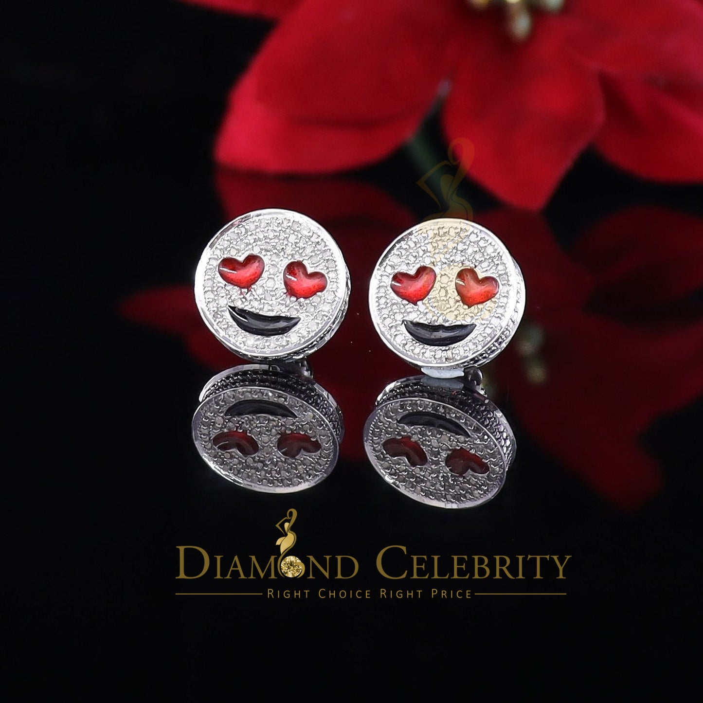 DiamondCelebritees 925 Sterling White Silver 0.33ct Diamond Women's / Men's Round Emoji Earrings