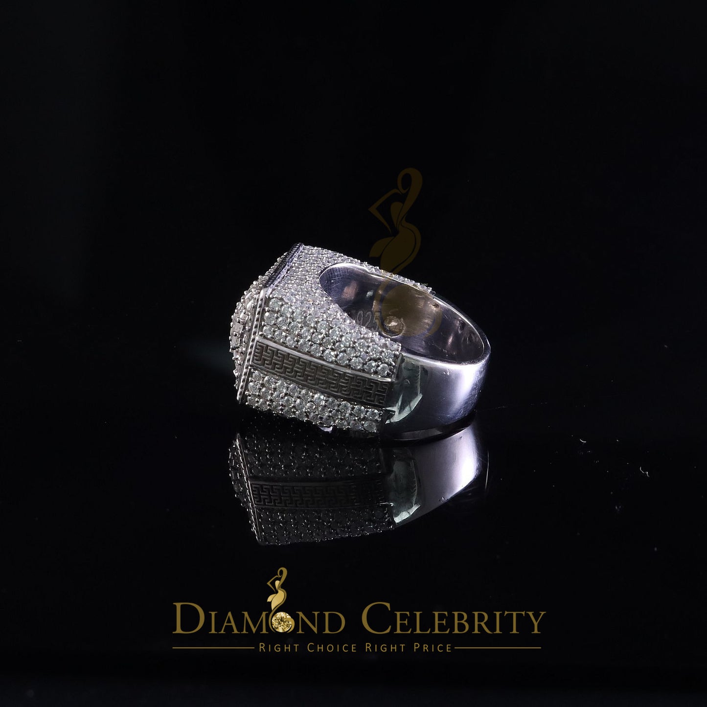 DiamondCelebritees Men's for 925 White Silver 4.50ct VVS 'D' Moissanite Rectangle Rings Size 10
