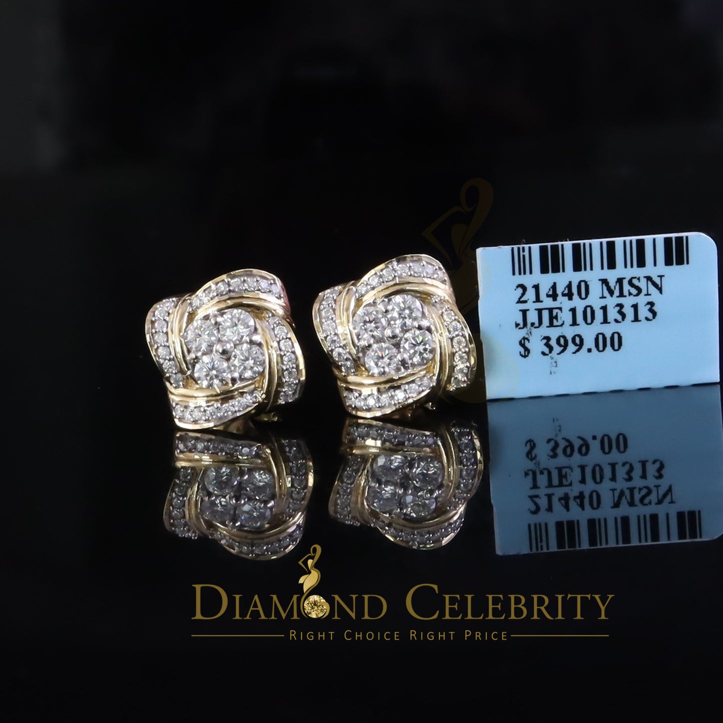 DiamondCelebritees New Men's Knot Stud 1.00ct VVS D Moissanite 925 Yellow Silver Women Earrings
