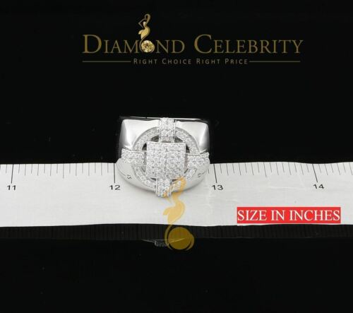 DiamondCelebritees White Silver Square 1.70ct Cubic Zirconia Men's Adjustable Ring From SZ 9 to 11