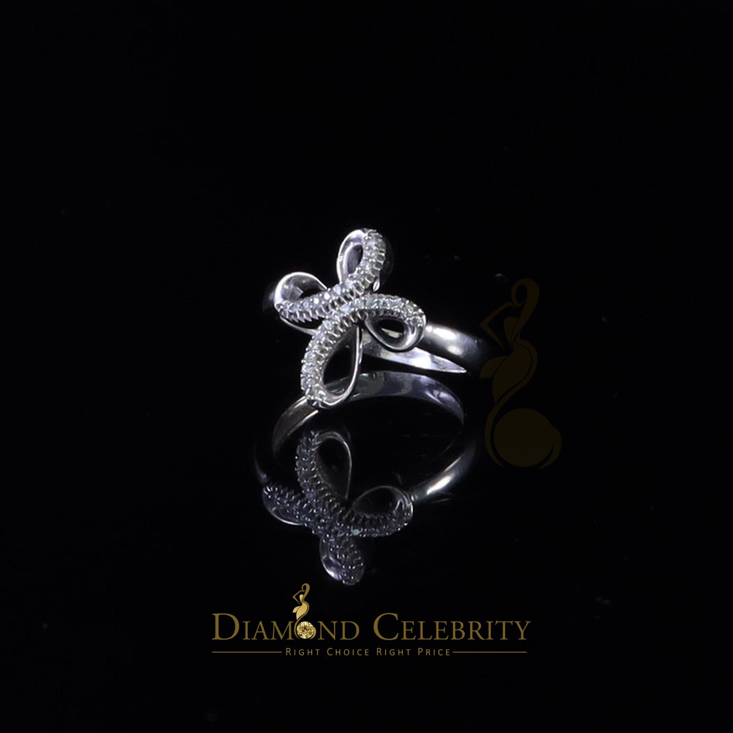 DiamondCelebritees Diamond Celbrity Cubic Zirconia 0.20ct White Silver Set Womens Cross Ring Size 7