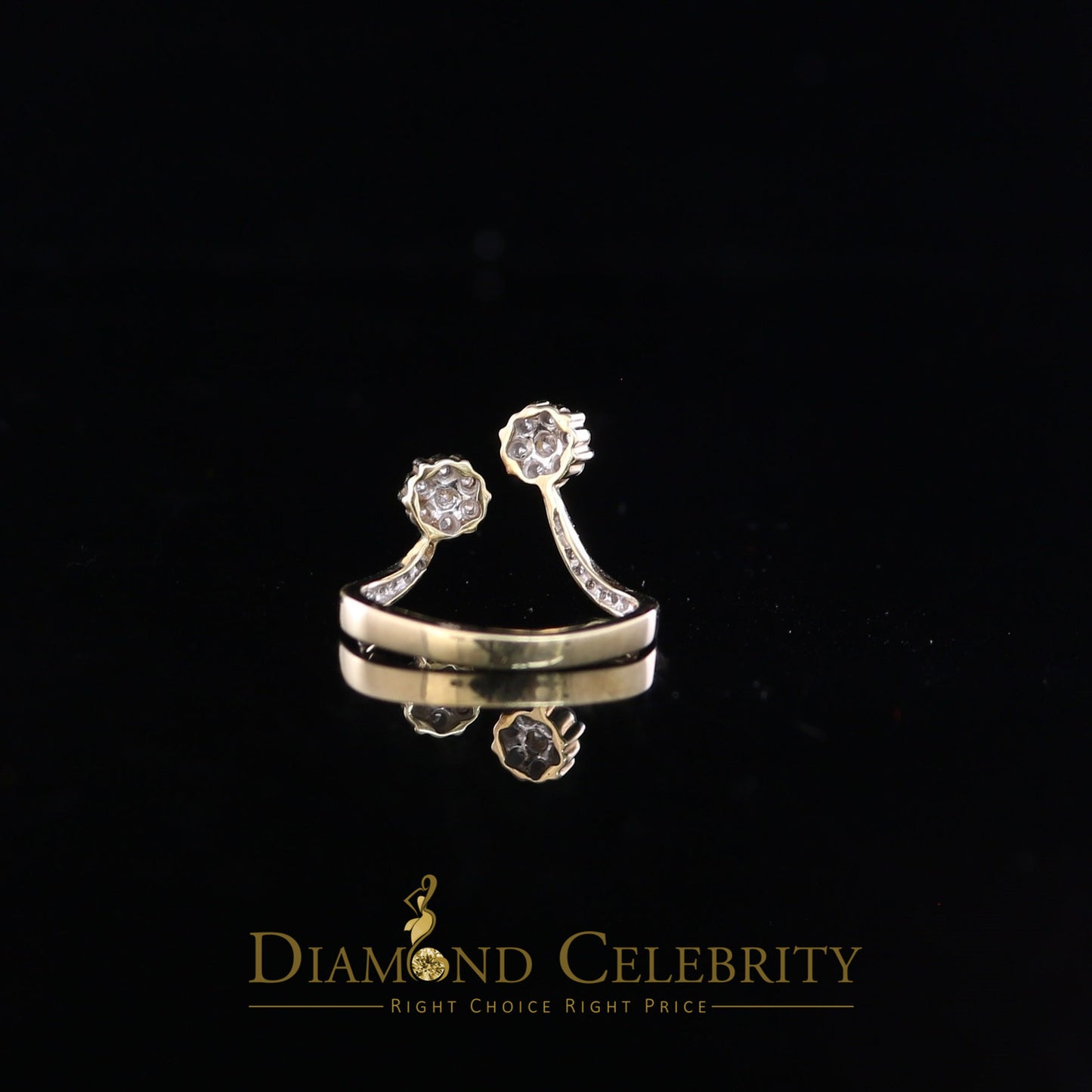 DiamondCelebritees Real 14kt Yellow Gold with 0.50CT Real Diamond 2 TINY FLOWER Ring Size 7.5