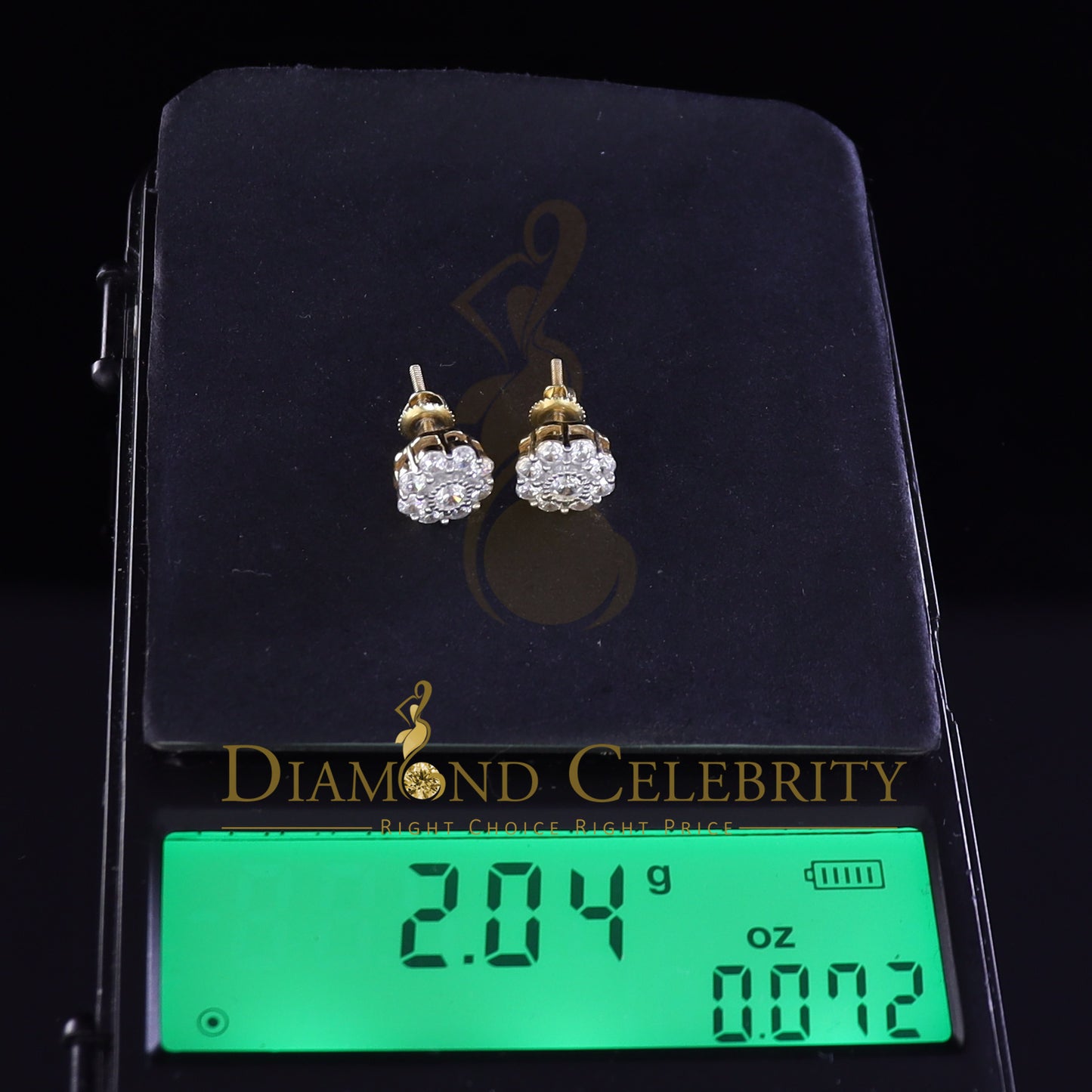 DiamondCelebritees 925 Yellow Silver 2.1ct Cubic Zirconia Women's & Men's Hip Hop Floral Earrings