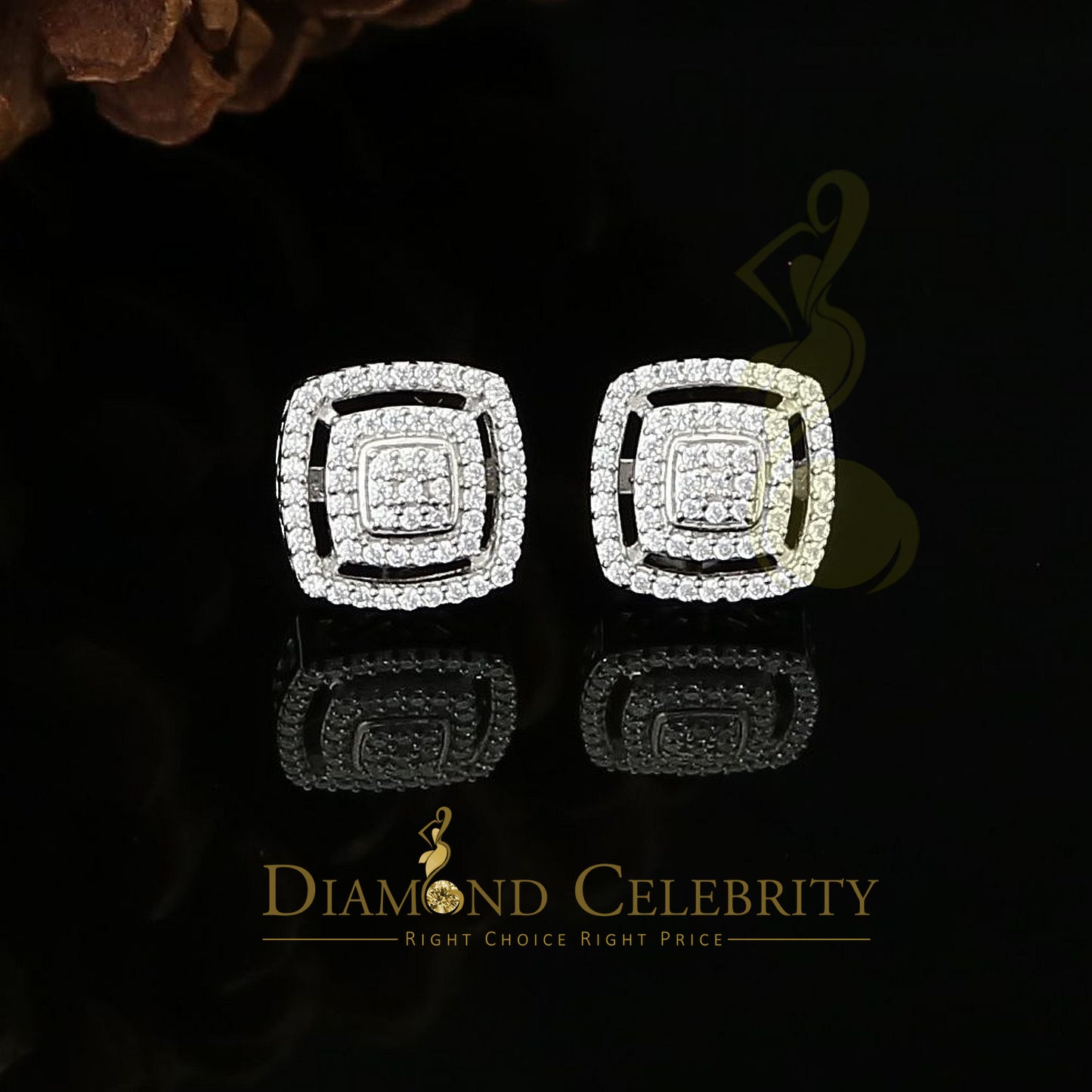 DiamondCelebritees White 925 Silver 1.22ct Cubic Zirconia Women's & Men's Hip Hop Square Earrings