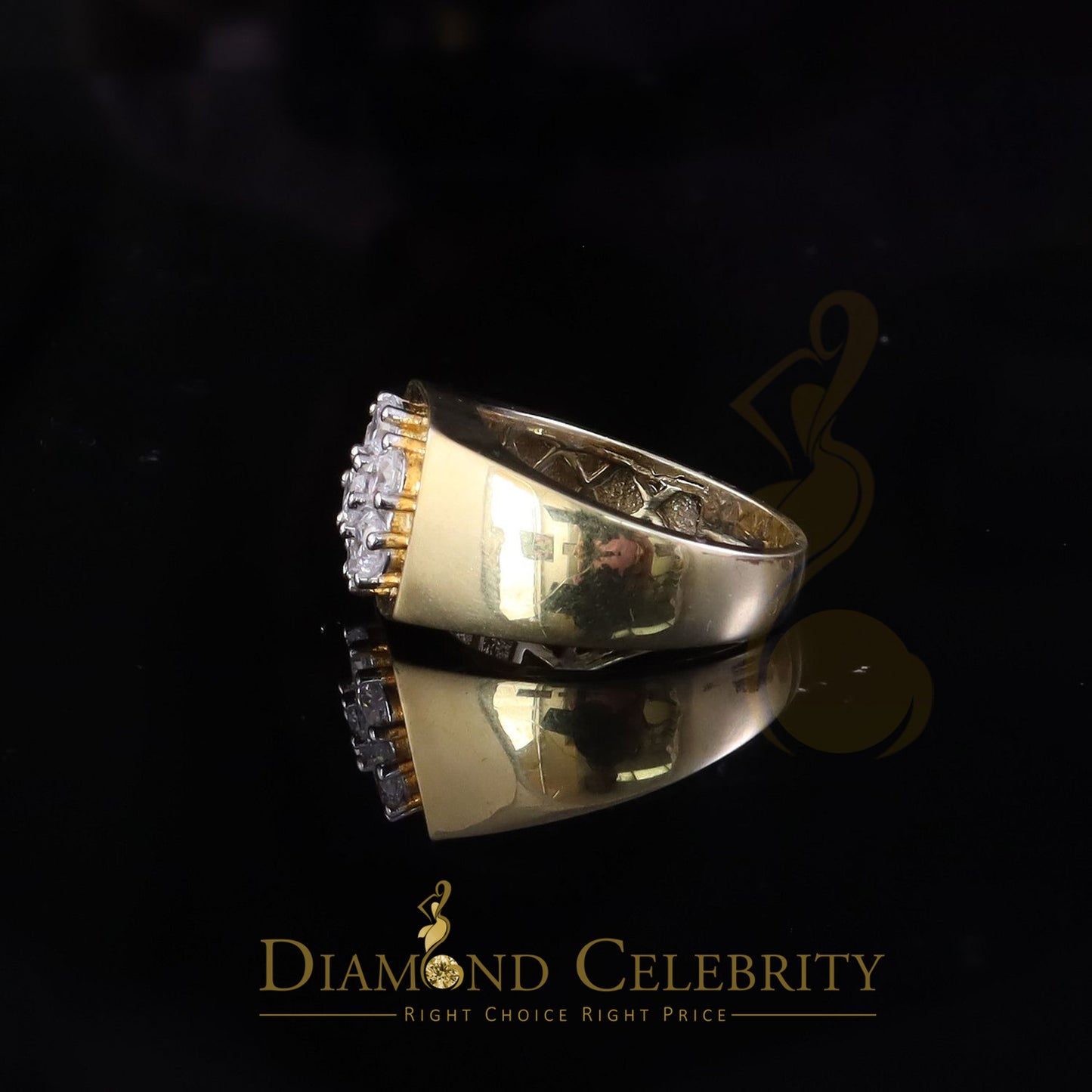 DiamondCelebritees Men's 925 Sterling Yellow Silver Floral 2.30ct Cubic Zirconia Ring Size 9.5