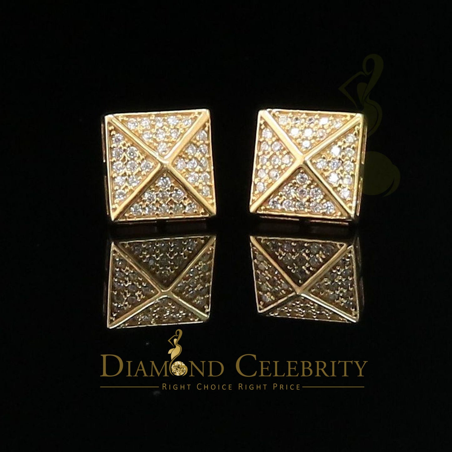 DiamondCelebritees 0.53ct Cubic Zirconia 925 Yellow Silver Women's & Men's Hip Hop Square Earrings