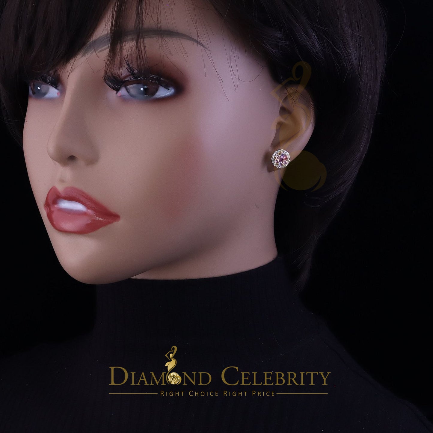 DiamondCelebritees Men's/Women's 925 Silver Yellow 1.33ct VVS D Pink Moissanite Round Stud Earrings