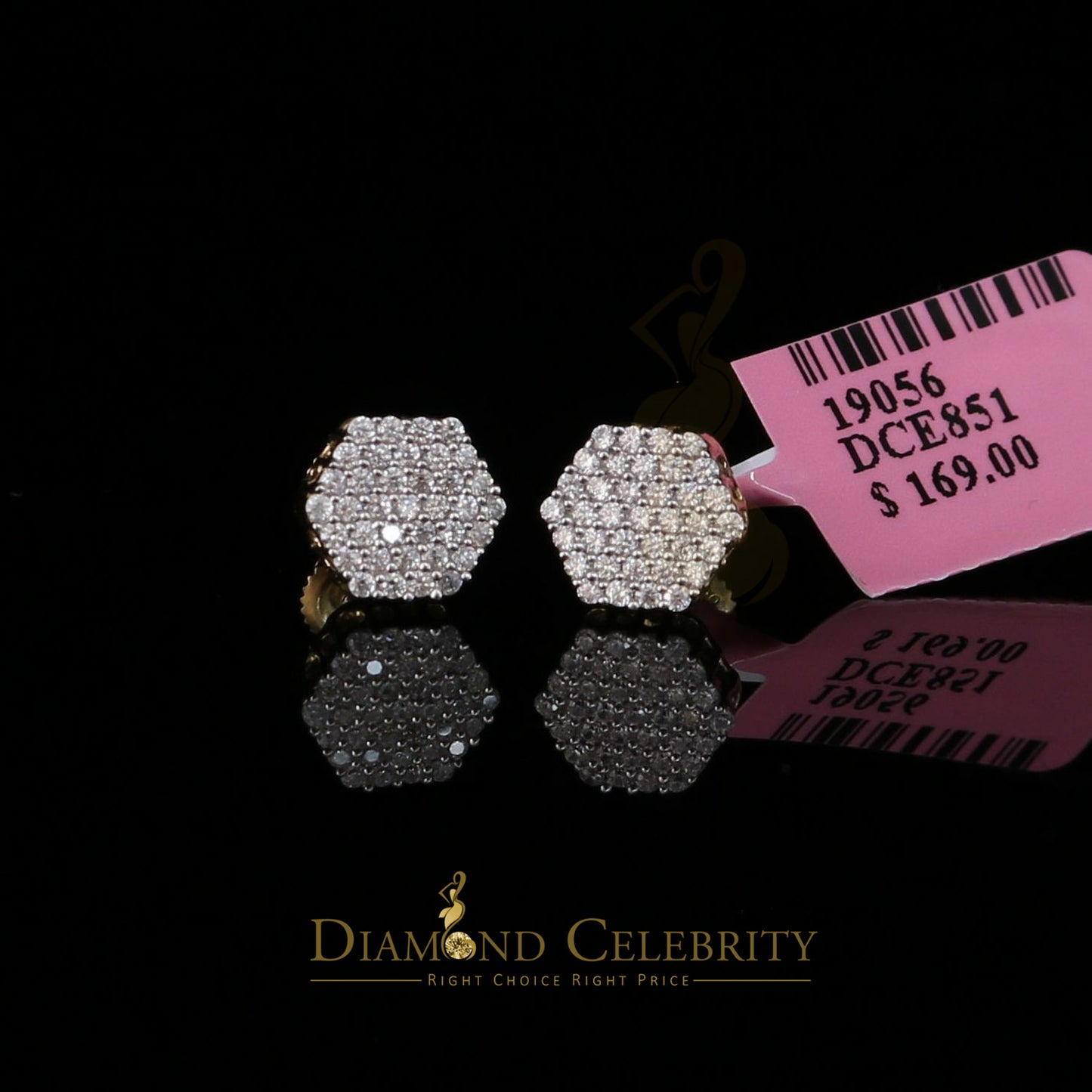 DiamondCelebritees 925 Yellow Silver Hip Hop 0.74ct Cubic Zirconia Women's & Men's Hexagon Earrings