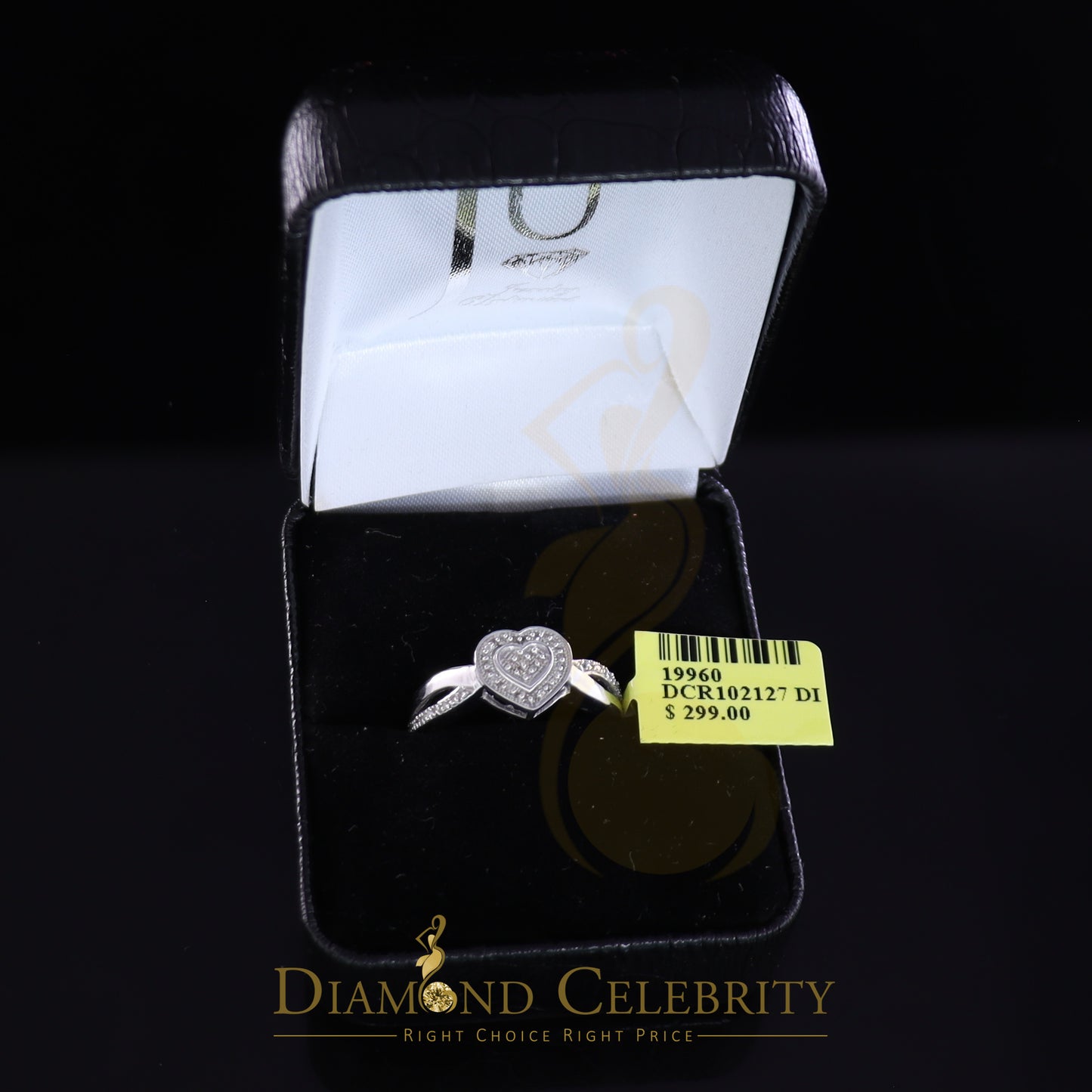 DiamondCelebritees Real Diamond 0.10 CT 925 Sterling White Silver Engagement Womens Heart Ring SZ 7