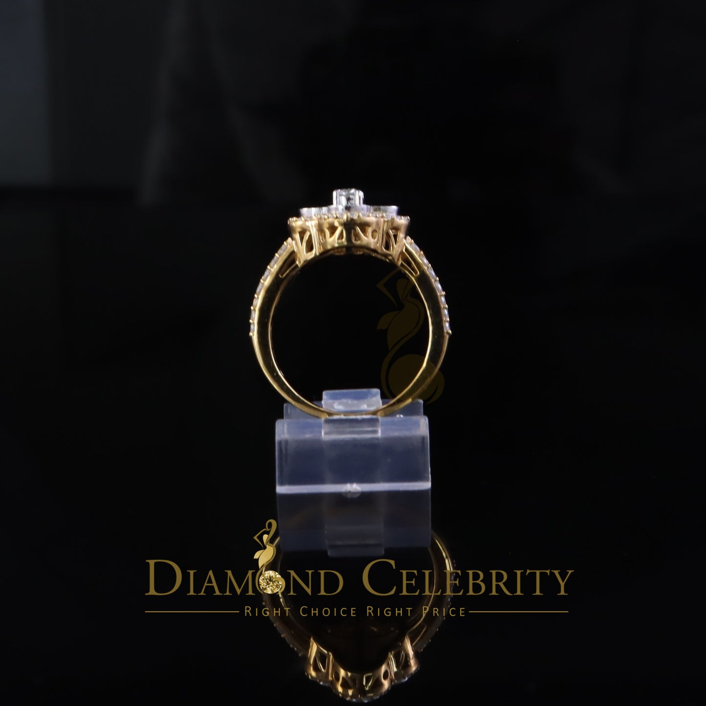 DiamondCelebritees 1.25ct VVS D Good Luck Solitaire Silver Moissanite Yellow Ring SZ 7 For Women's