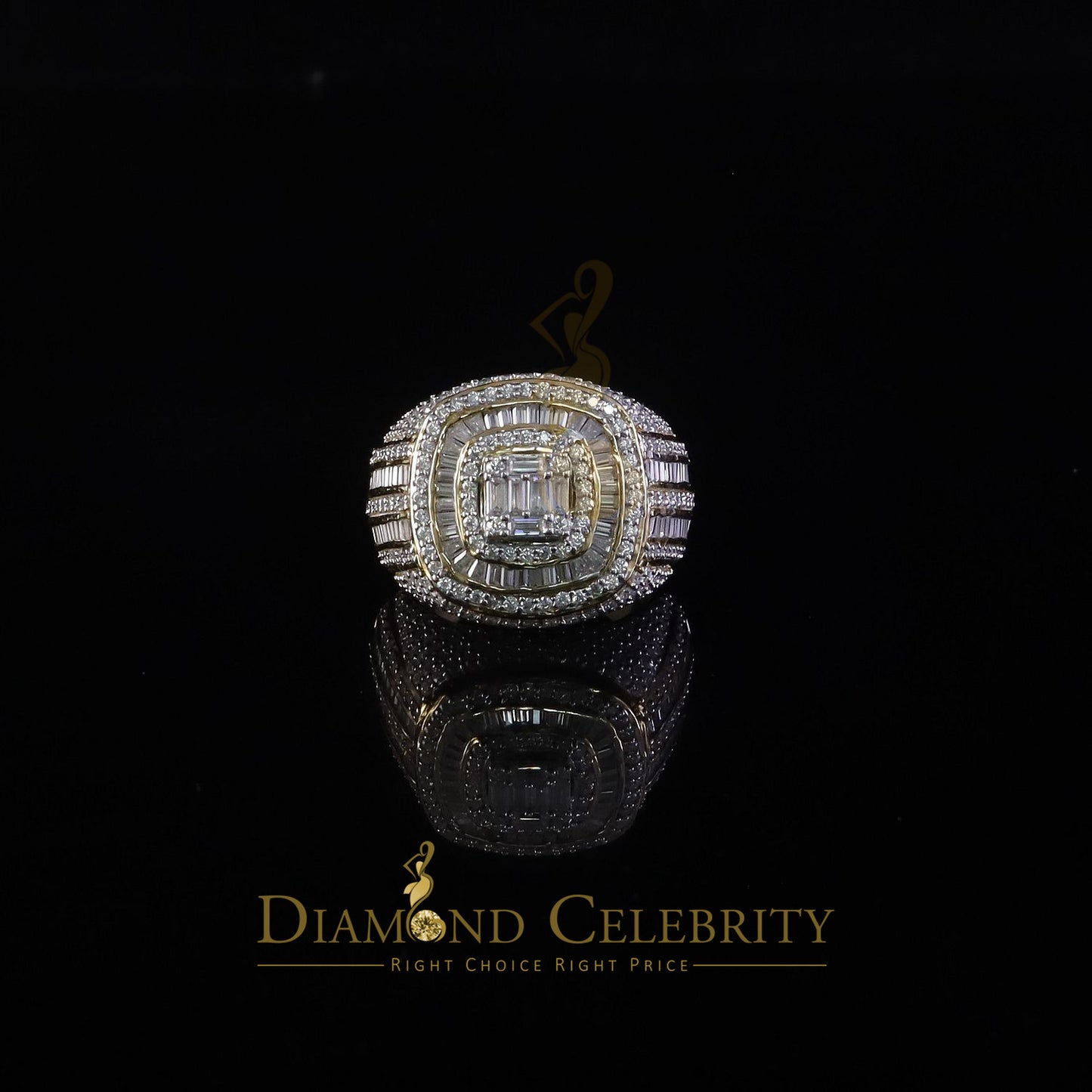 DiamondCelebritees Men's 925 Sterling Silver 5.50ct VVS 'D' Moissanite Yellow Round Rings Size 10
