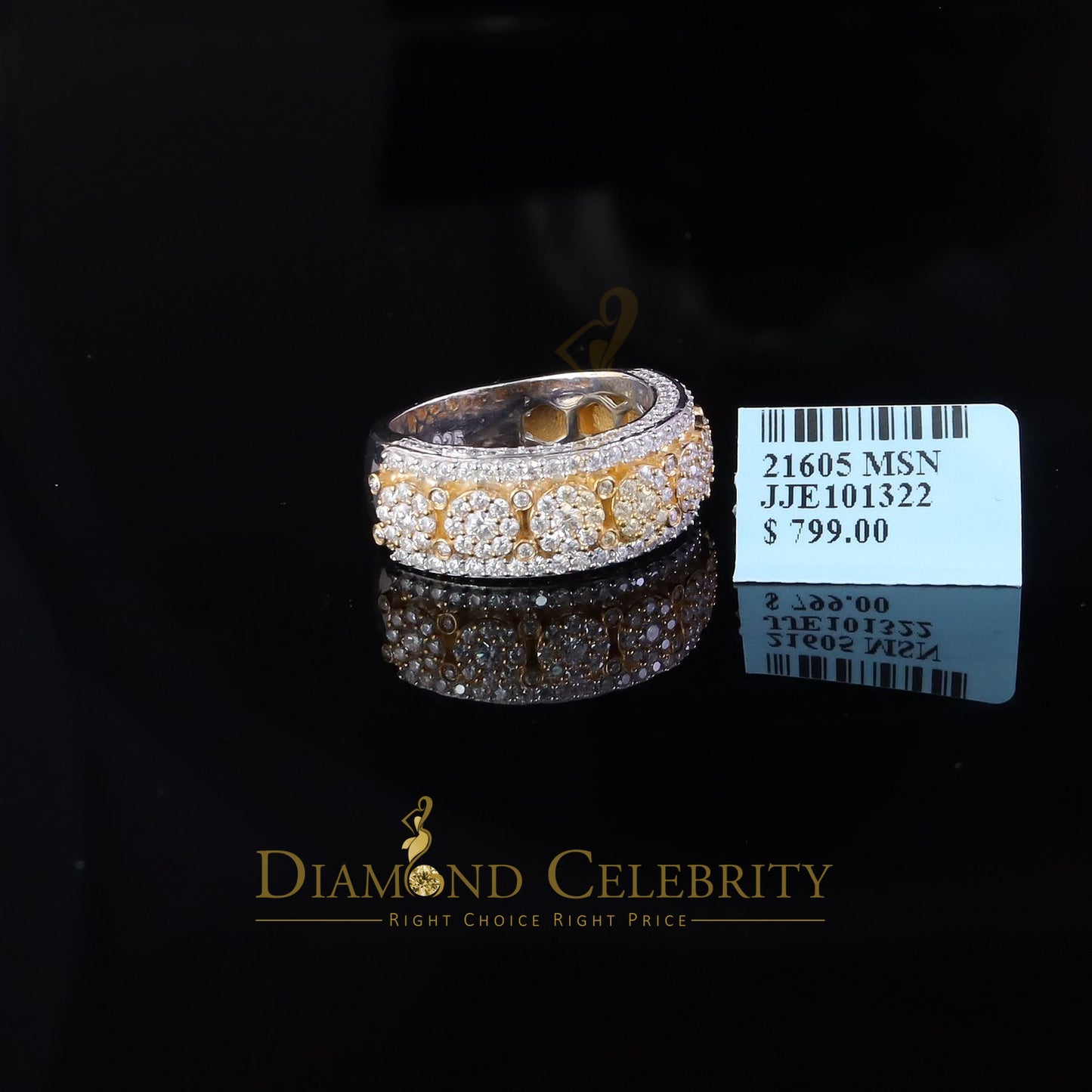 DiamondCelebritees 925 Moissanite White Round Shape Band Ring size 8 For Men's 2.50ct Silver VVS'D