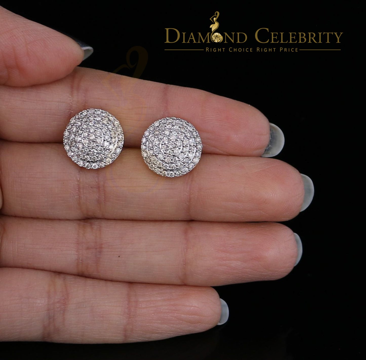 DiamondCelebritees 10K Real Yellow Gold Real Diamond 1.25CT Men's/Women's Stud Round Earring