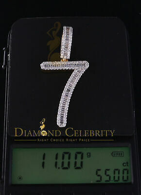 DiamondCelebritees Yellow Sterling Silver Baguette Numeric Number '7' Pendant 3.66ct Cubic Zirconia