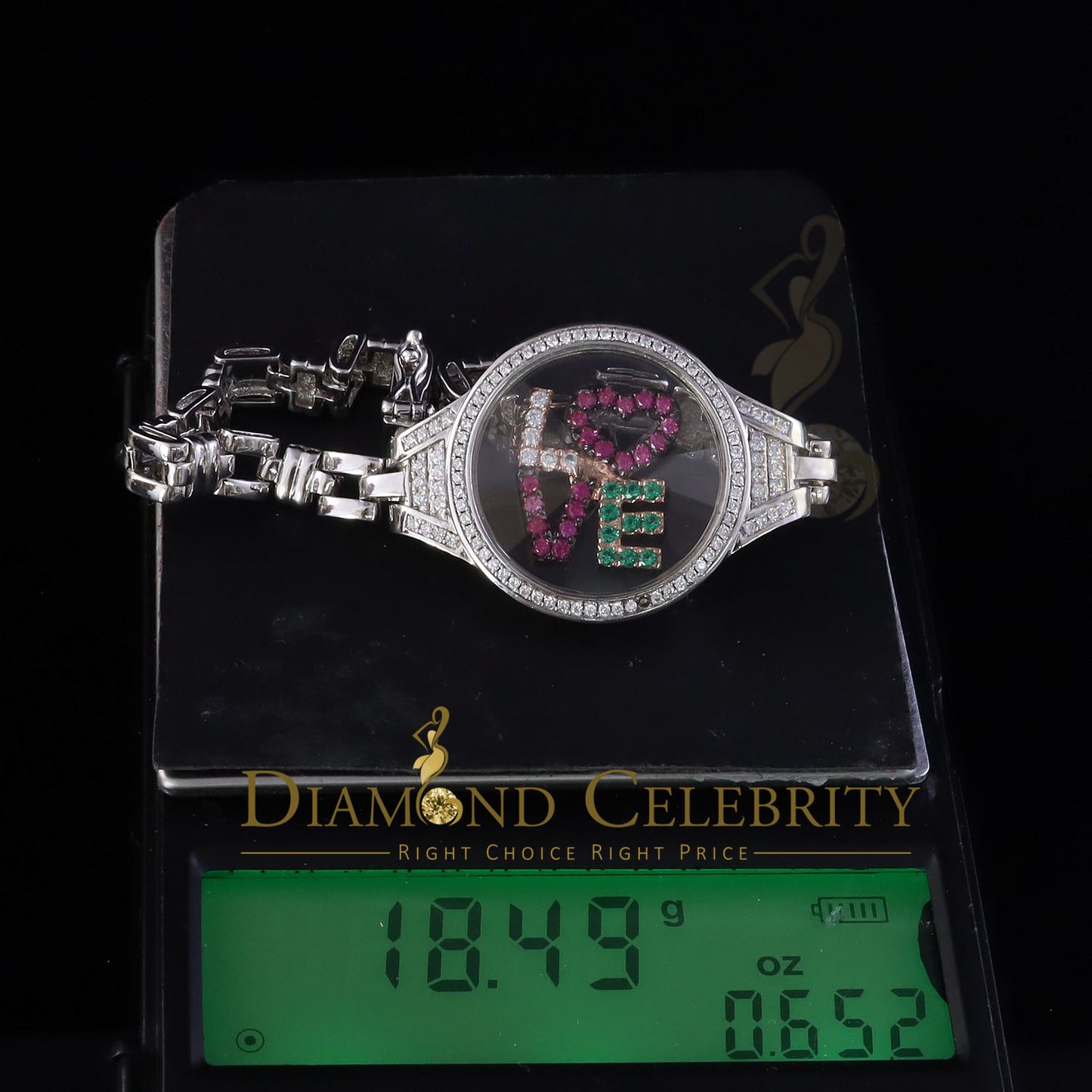 Diamondcelebritees 925 Sterling Silver White Bracelet Iced Out Floating Love Cubic Zirconia Size 7