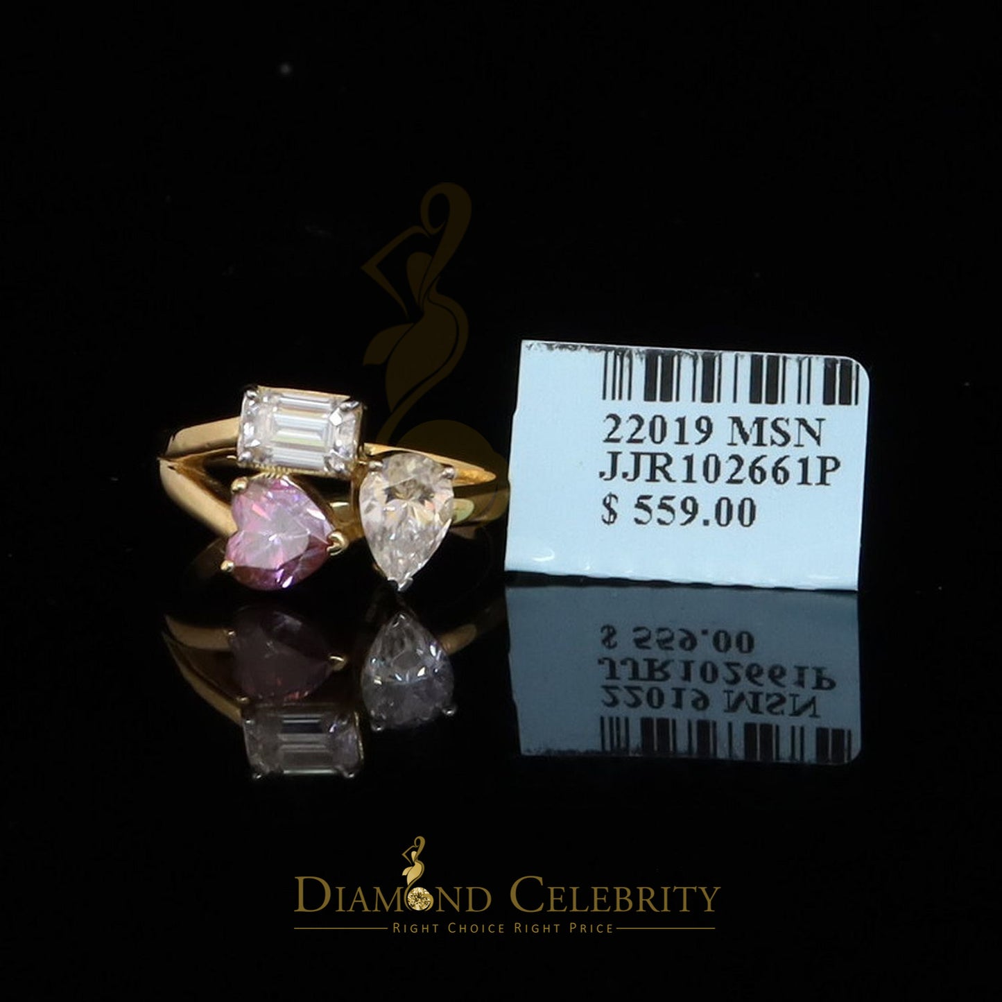 DiamondCelebritees 2.50CT Women's 925 Silver Yellow VVS D Pink & White Moissanite Toi Moi Ring SZ7