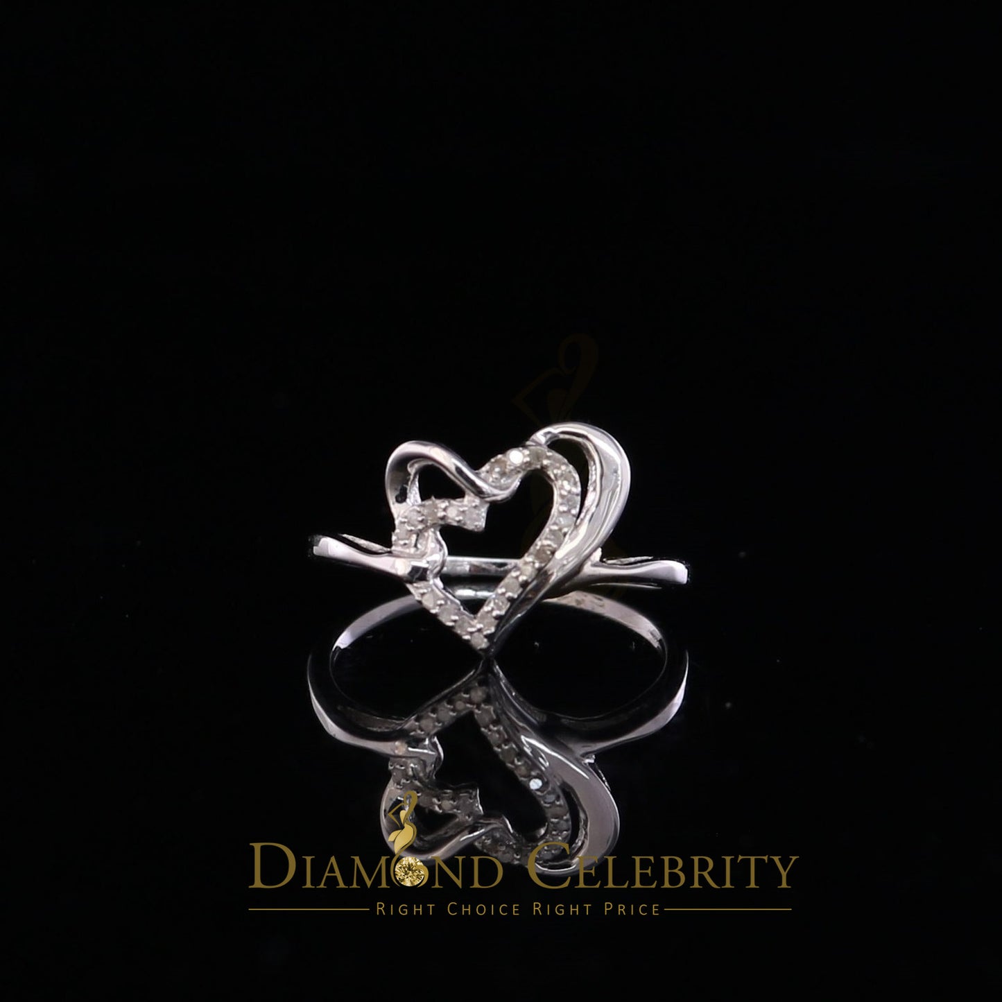 DiamondCelebritees 0.11 CT Real Diamond Womens Heart Shape 925 Sterling Silver White Ring Size 7