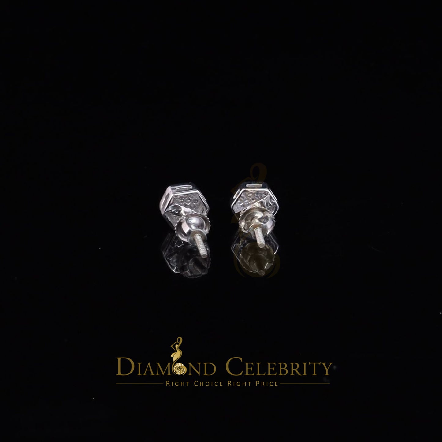 DiamondCelebritees White 925 Silver 0.38ct Cubic Zirconia Women's & Men's Hip Hop Hexagon Earrings