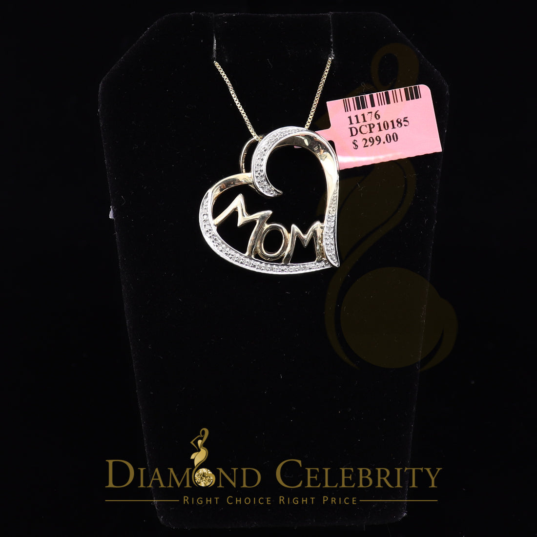 DiamondCelebritees Real 0.10ct Diamond 925 Sterling Silver MOM'S HEART Yellow Attractive Pendant