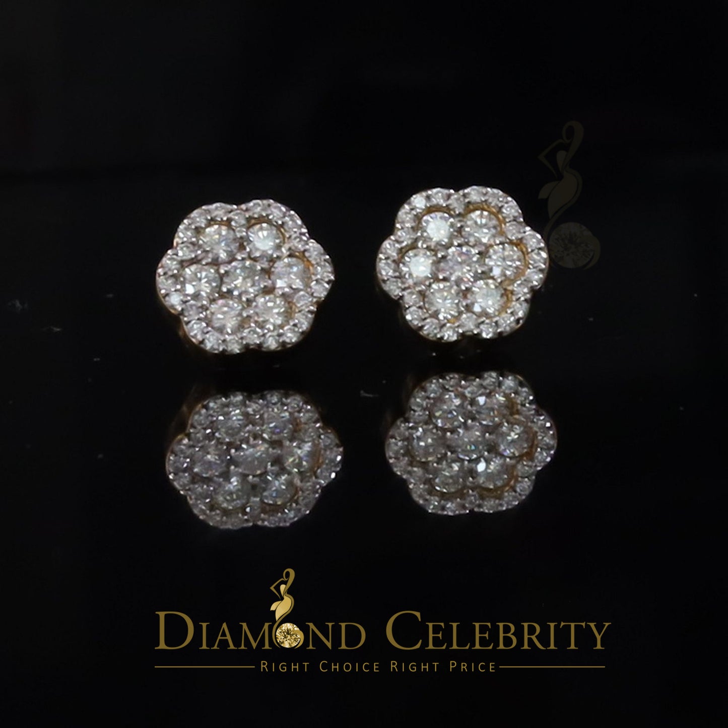DiamondCelebritees Yellow Floral 1.50ct VVS 'D' Moissanite 925 Stud Earrings Men's/Women
