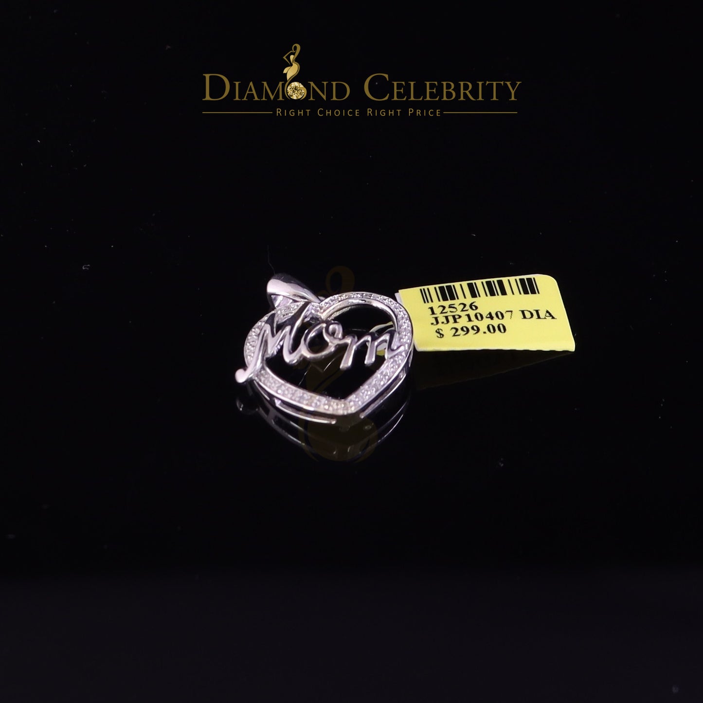 DiamondCelebritees Sterling Silver White Real 0.10CT Diamond HEART MOM'S Charm Necklace Pendant