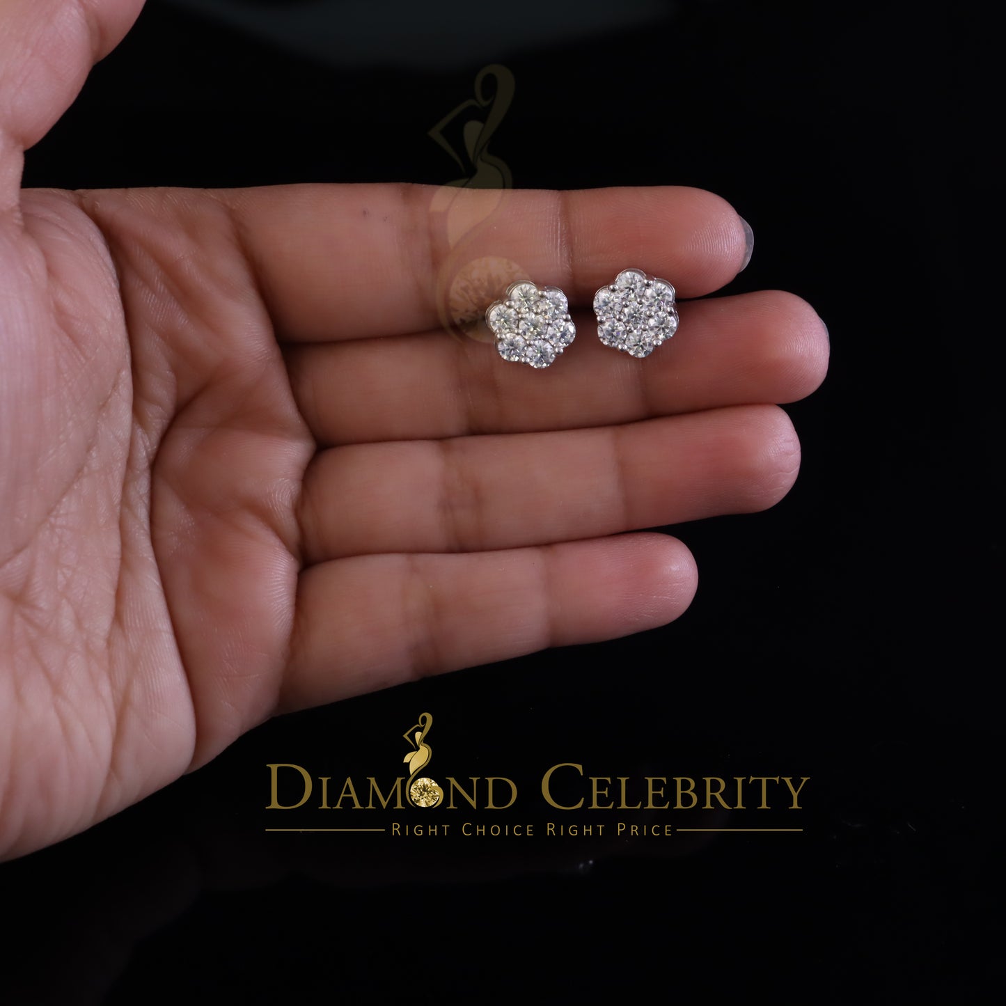 Diamondcelebritees New Men's/Womens 925 Silver White 2.25ct VVS 'D' Moissanite Flower Stud Earrings