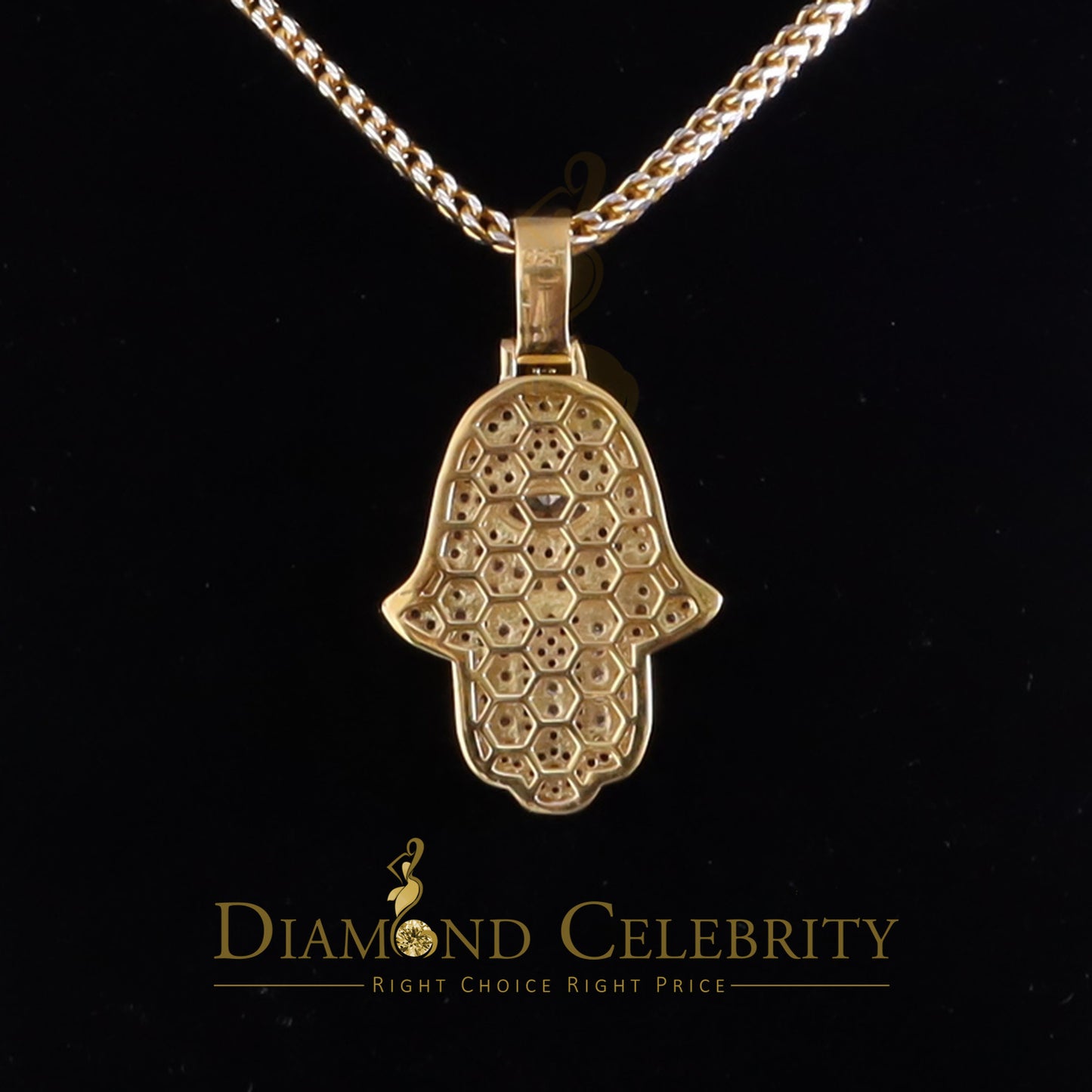 Diamondcelebritees 3.00ct Moissanite VVS D Baguette 925 Silver Yellow Hamsa Pendant For Women's