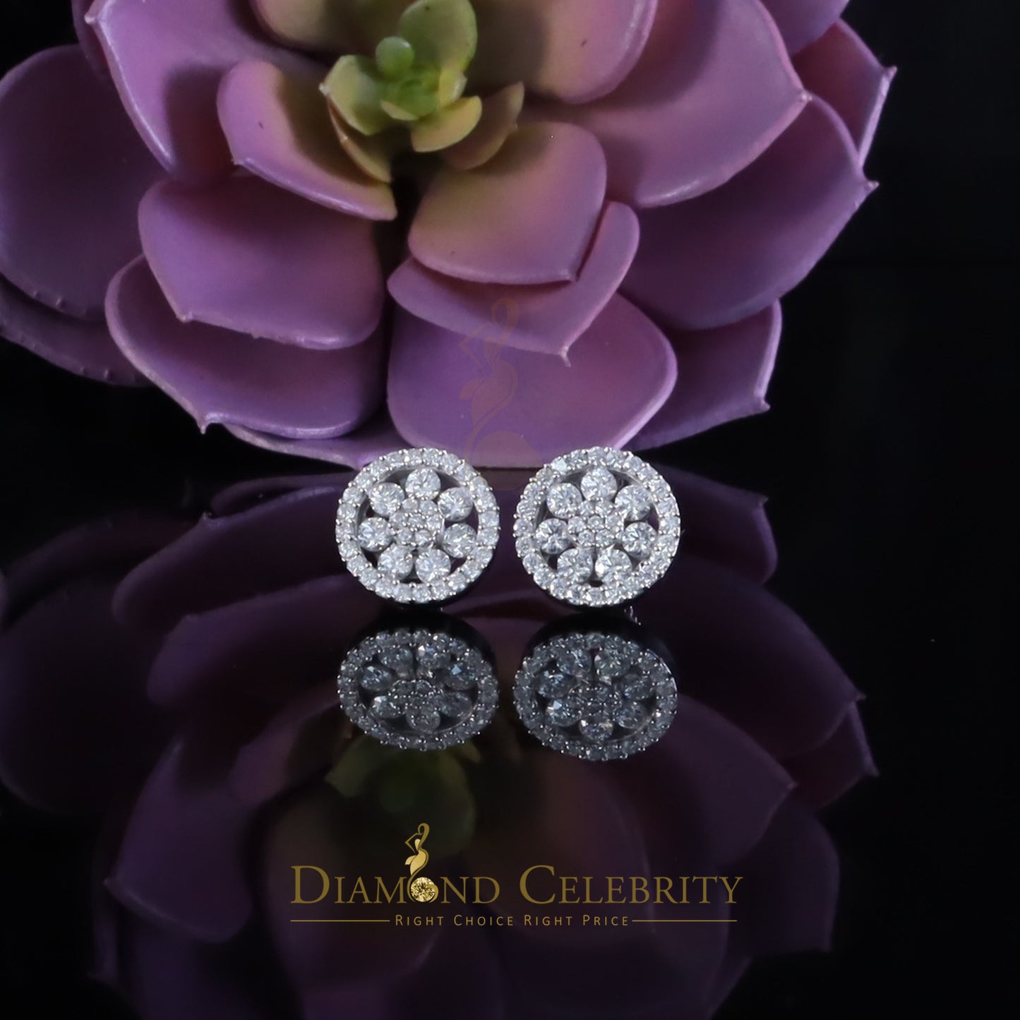 Diamondcelebritees New Earrings 925 Silver White Big Flower Stud 1.50ct VVS D Moissanite Men/Womens