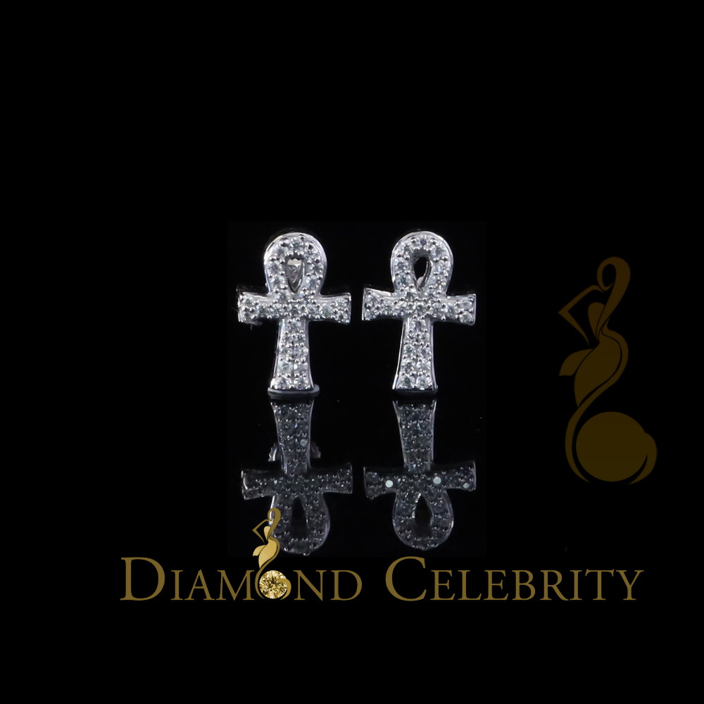 Diamondcelebritees Small White 0.50ct VVS 'D' Moissanite Men's/Womens 925 Silver Ankh Stud Earrings