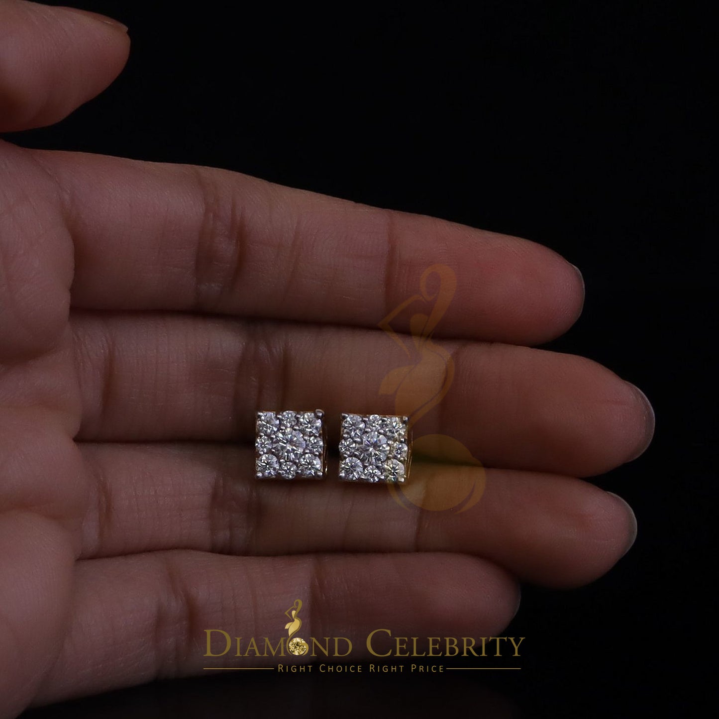 DiamondCelebritees New Women & Men 925 Silver Yellow 1.00ct VVS D Moissanite Square Stud Earrings
