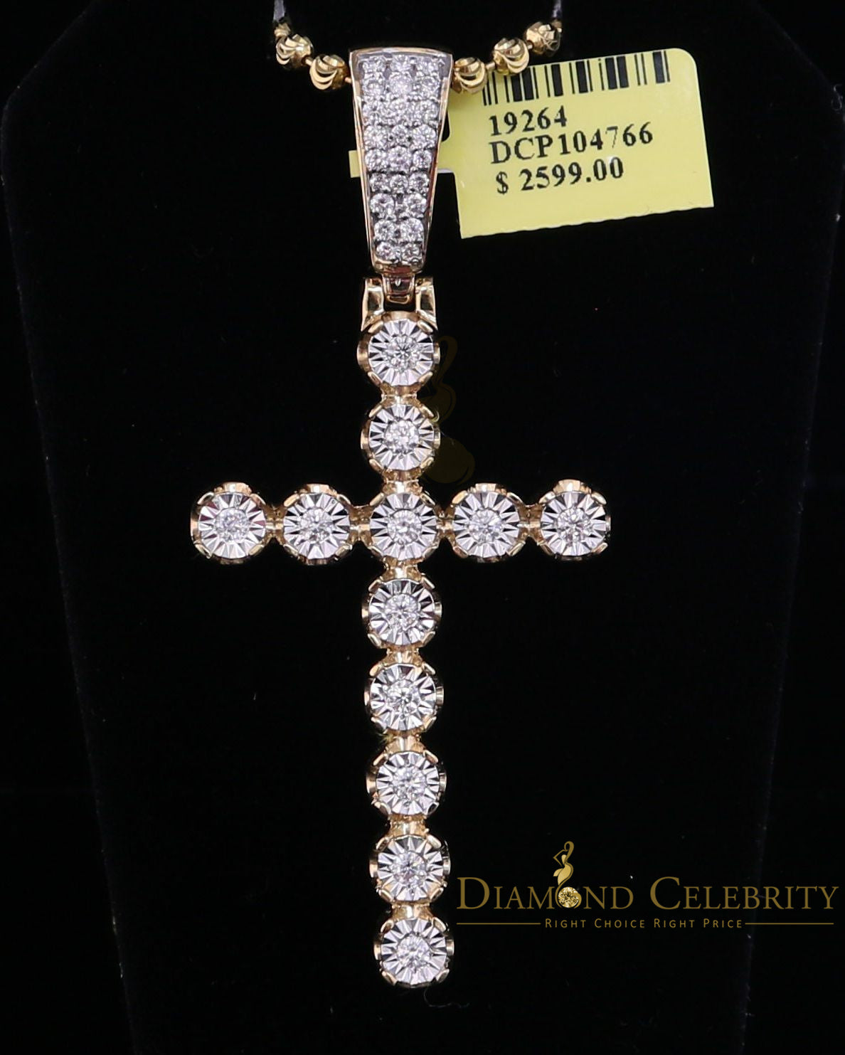 DiamondCelebritees Real 1.25ct Diamond Sterling Silver CROSS Charm Necklace Yellow Pendant