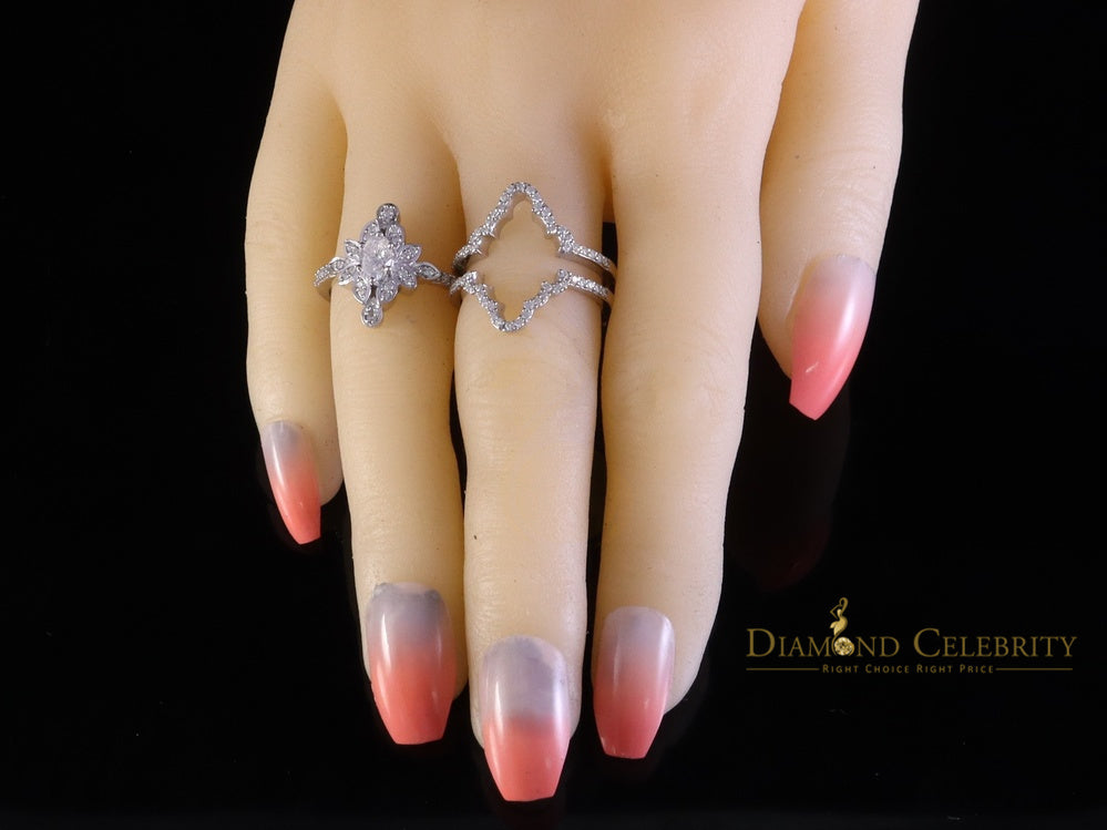 DiamondCelebritees 925 White Silver 2.00ct VVS D Moissanite Fancy Ring W/ Guard in SZ7 for Women