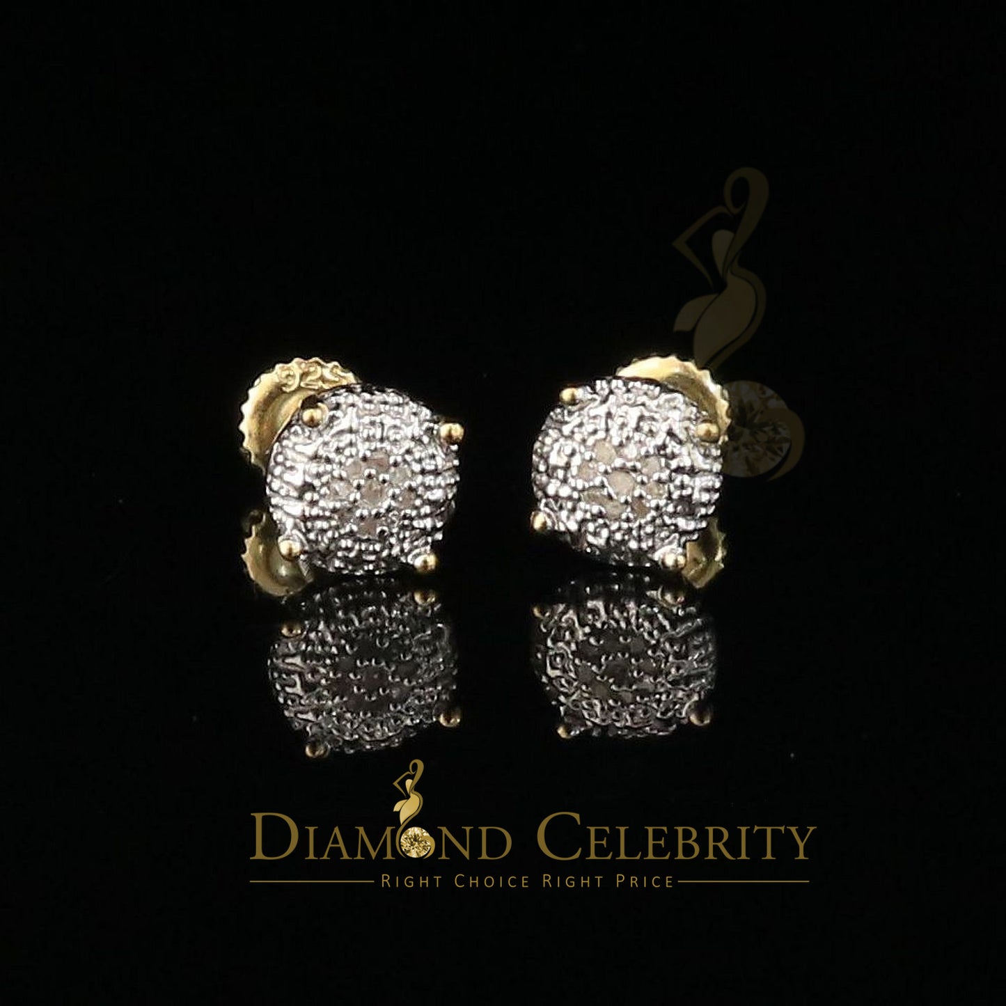 DiamondCelebritees 0.05ct Real Diamond 925 Sterling Silver Yellow For Men's & Women's Round Earring