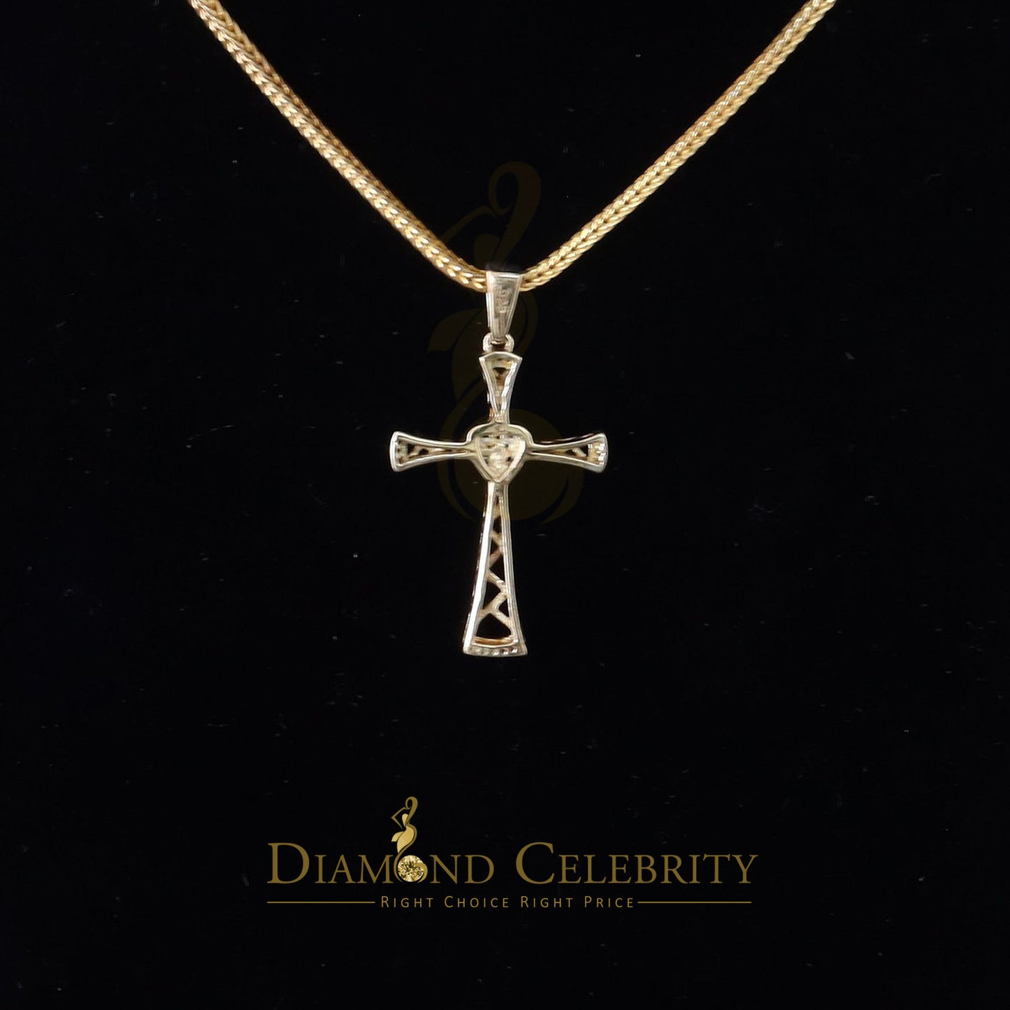 DiamondCelebritees Real 0.05ct Diamond Sterling Silver Yellow Cross Pendant