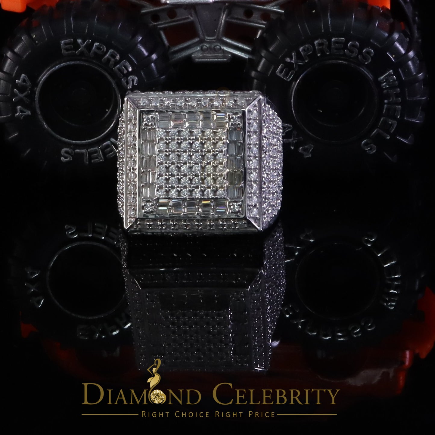 DiamondCelebritees Men's 925 White Sterling Silver 4.50ct VVS 'D' Baguttes Moissanite Rings Size 10