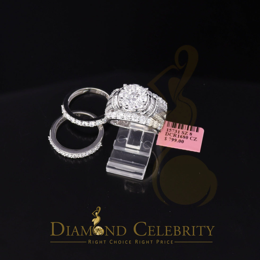 DiamondCelebritees Sterling Silver Round Cubic Zirconia 13.20ct Wedding White Womens Ring SIZE 9