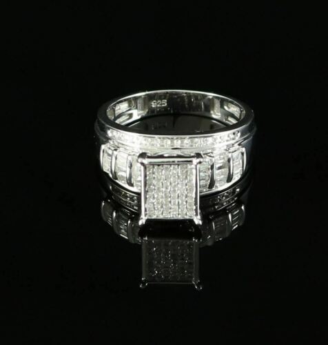 DiamondCelebritees Real Diamond 0.75 CT 925 Silver White Men's Engagement Square Rings Size 9