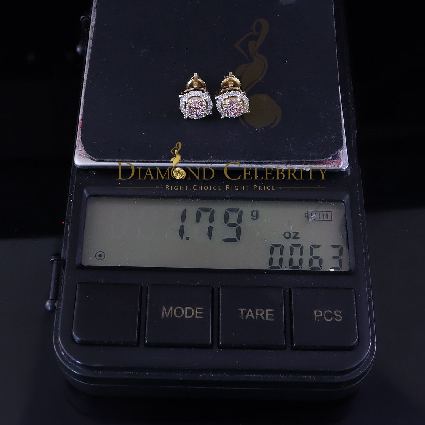 DiamondCelebritees Women's 925 Silver Yellow 0.40ct VVS 'D' Pink Moissanite Round Stud Earrings