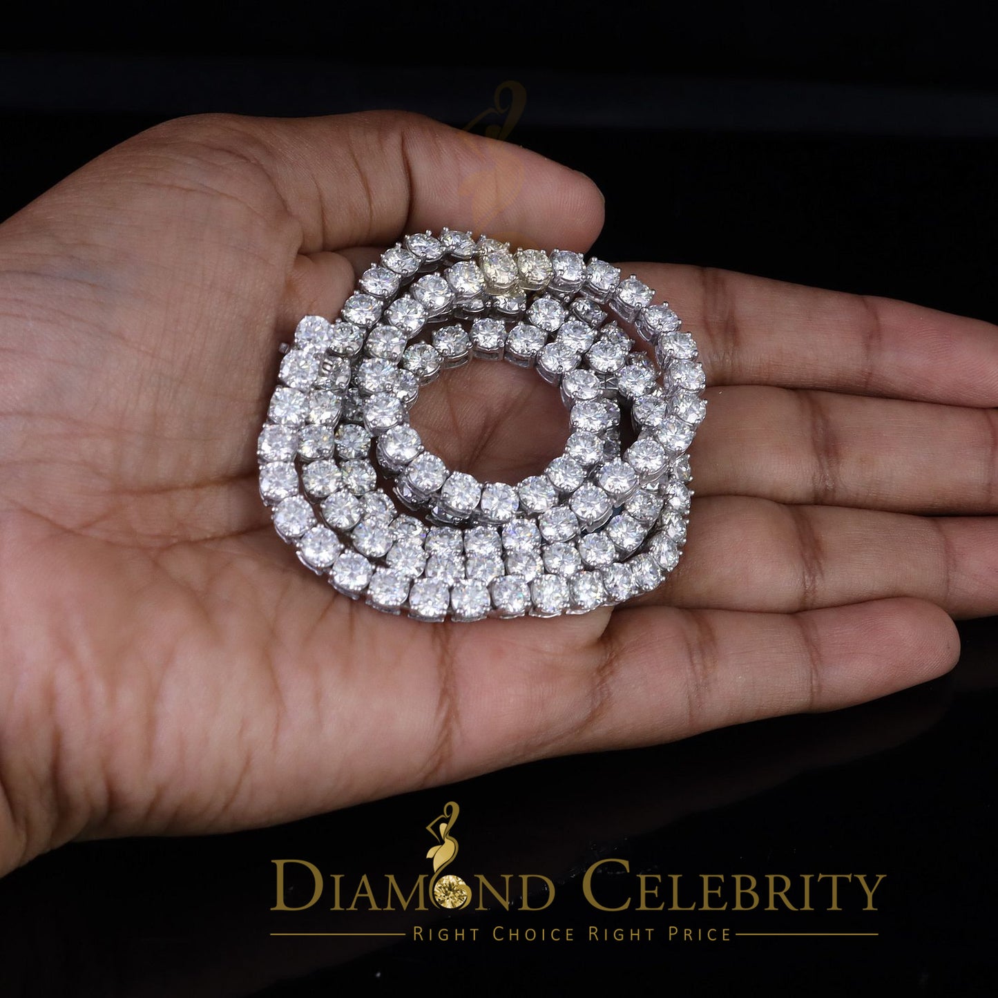 DiamondCelebritees Tennis Necklace 925 Silver White Moissanite size 20 inch & Width 5.2mm