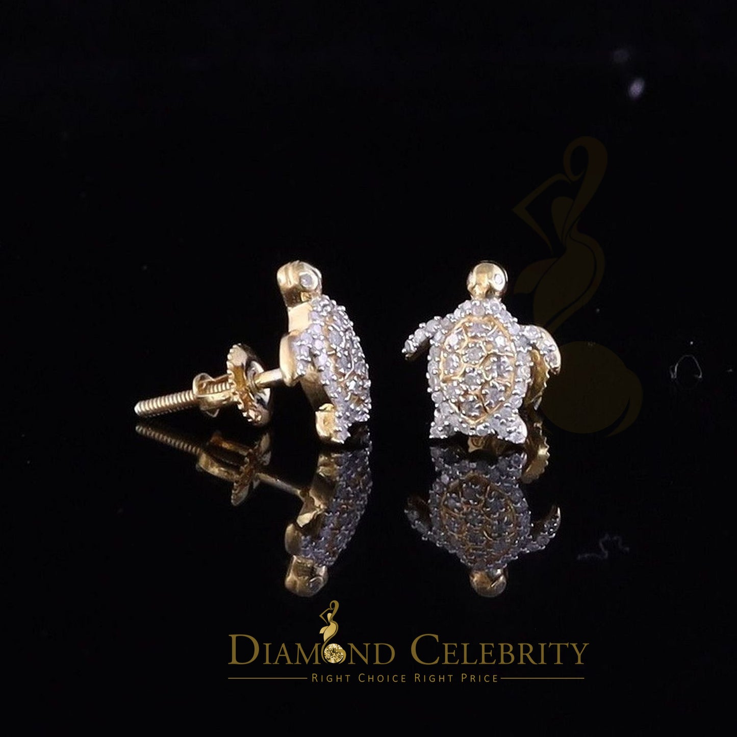 DiamondCelebritees 925 Sterling Yellow Silver 0.25ct Diamond Turtle Earrings For Women's & Men's