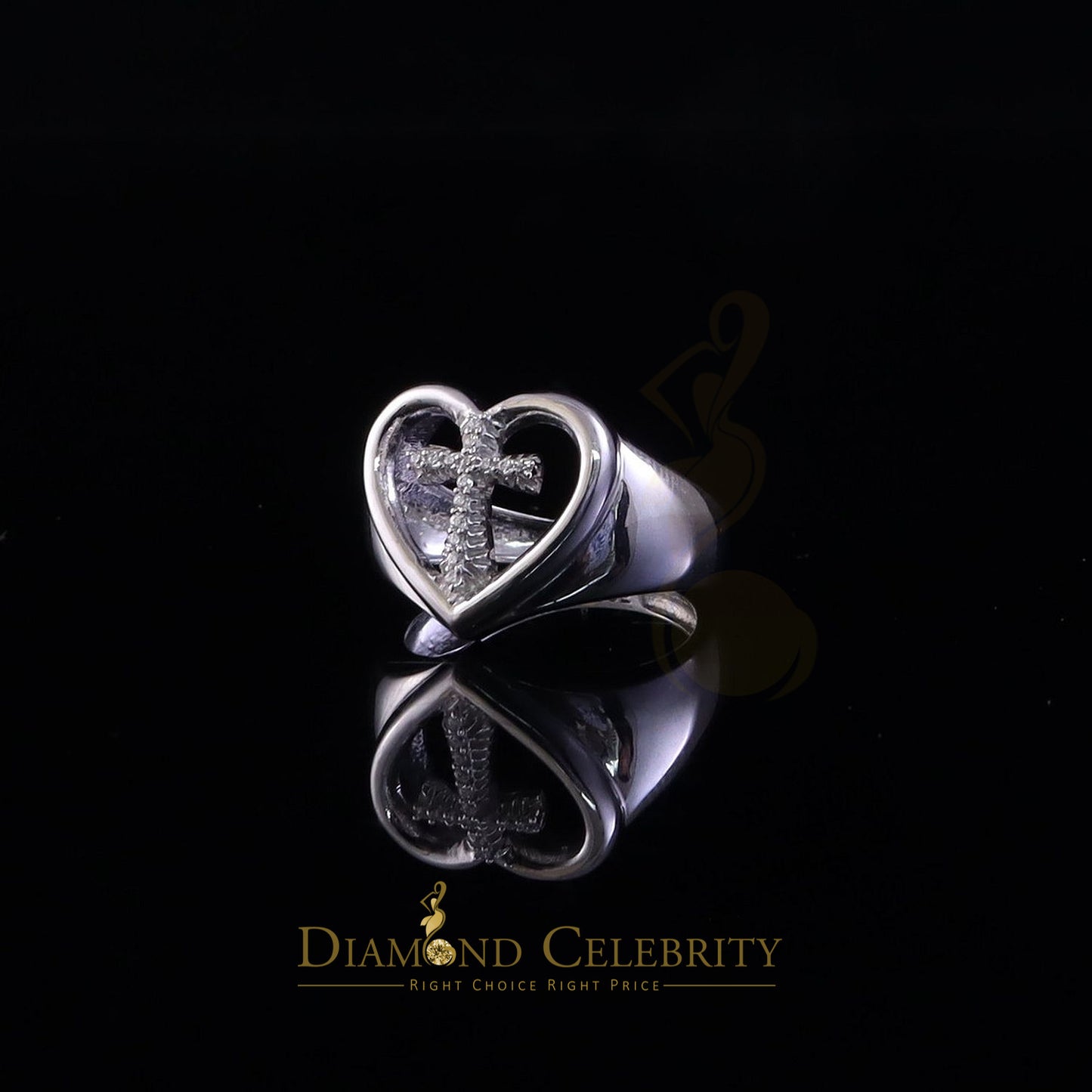 DiamondCelebritees 925 White Silver 0.12ct Cubic Zirconia Heart Engagement Womens Ring Size 7